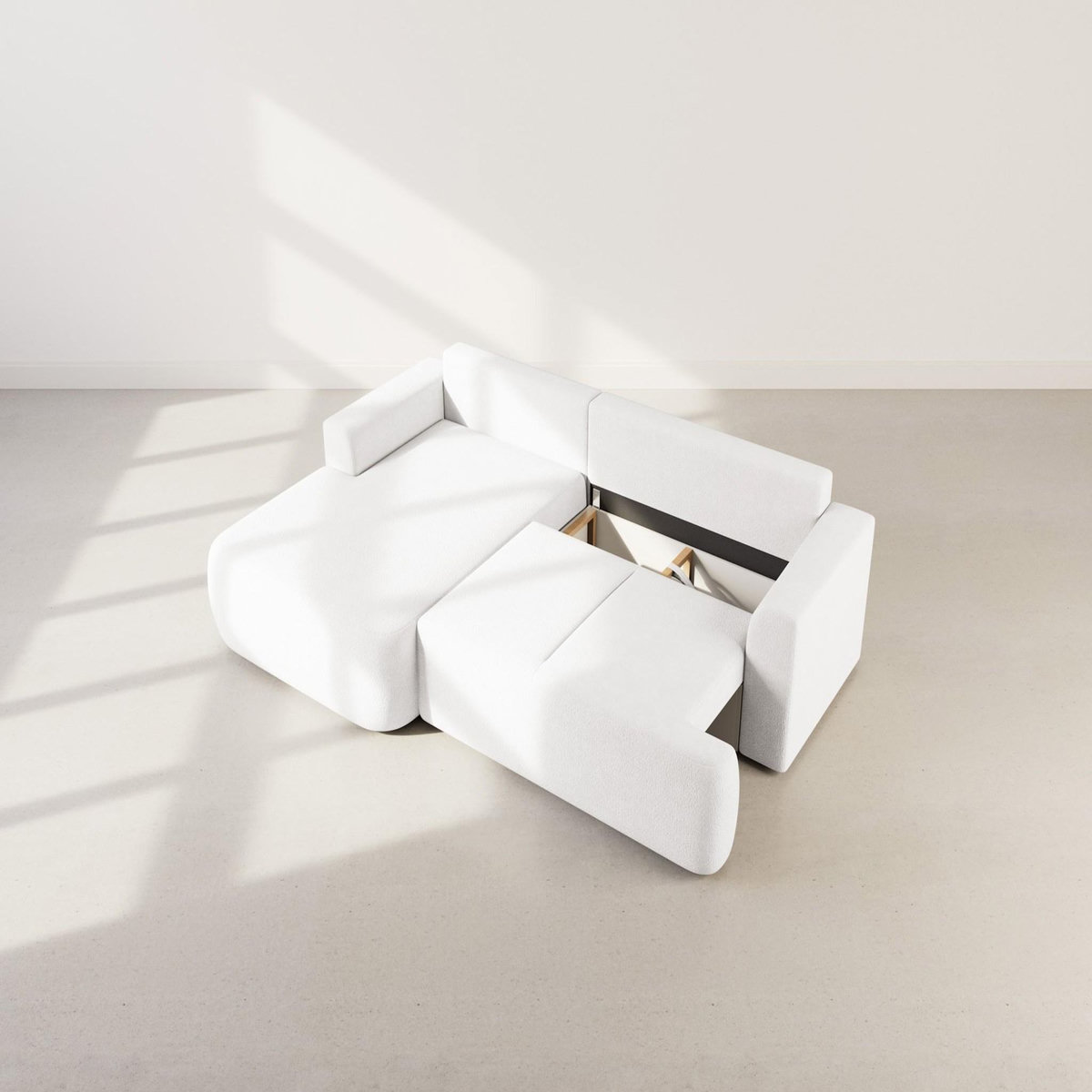 BEST MOBILIER Candela - canapé d'angle gauche 4 places - convertible avec coffre - en tissu bouclette