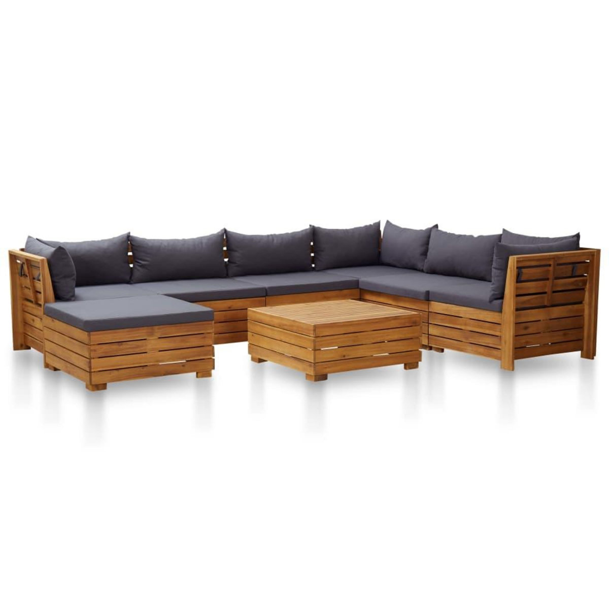 VIDAXL Salon de jardin 8 pcs avec coussins Bois d'acacia Gris fonce