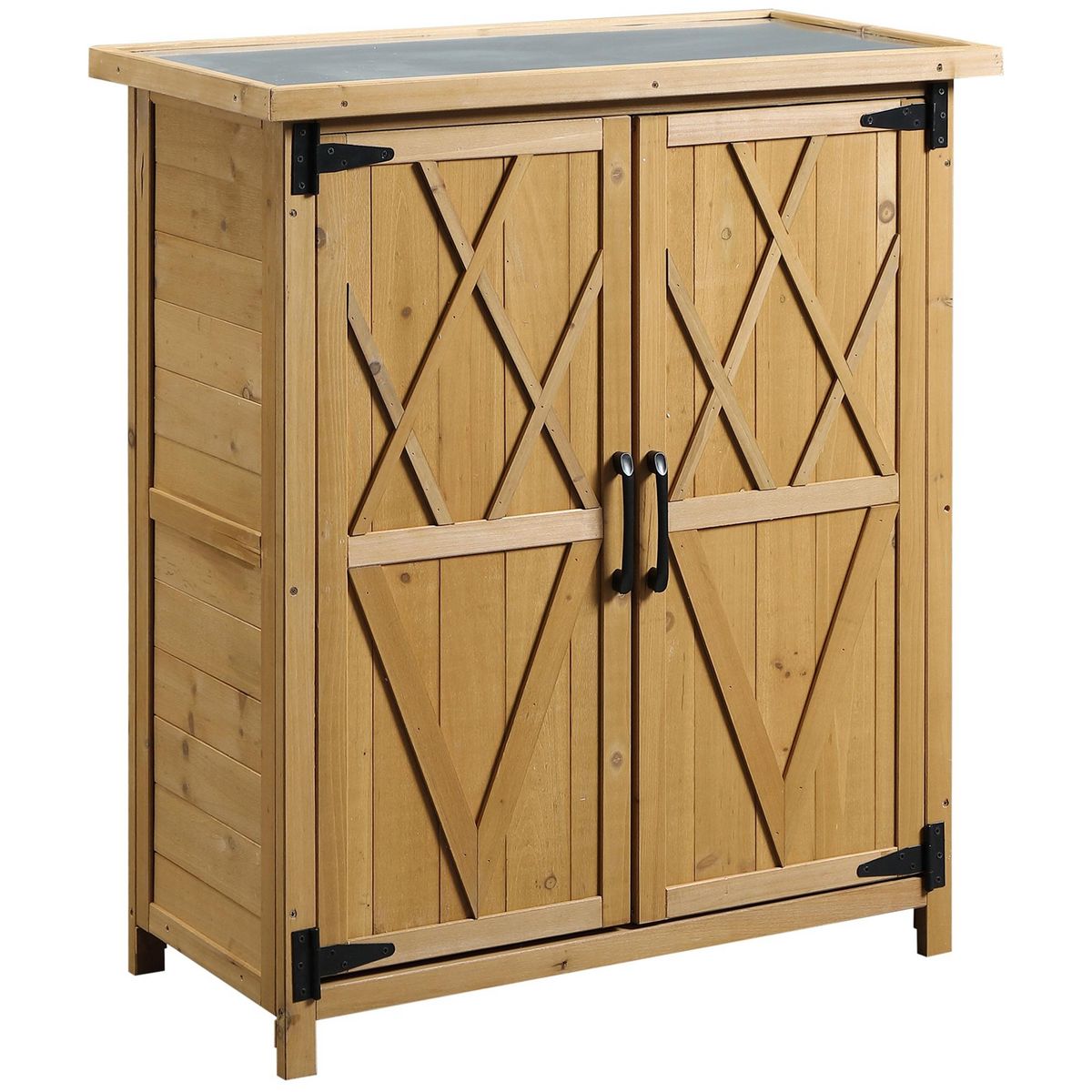 OUTSUNNY Abri de jardin armoire de jardin remise pour outils sur pied dim. 75L x 40l x 90H cm 3 étagères 2 portes toit tôle bois sapin pré-huilé