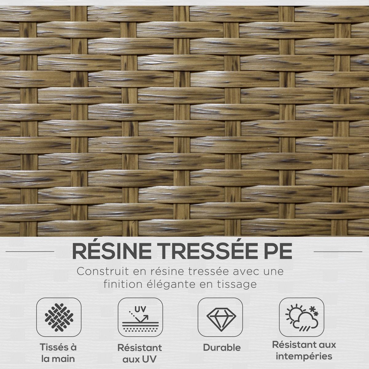 OUTSUNNY Salon de jardin 4 places 4 pièces style colonial table basse coussins beige inclus résine tressée marron