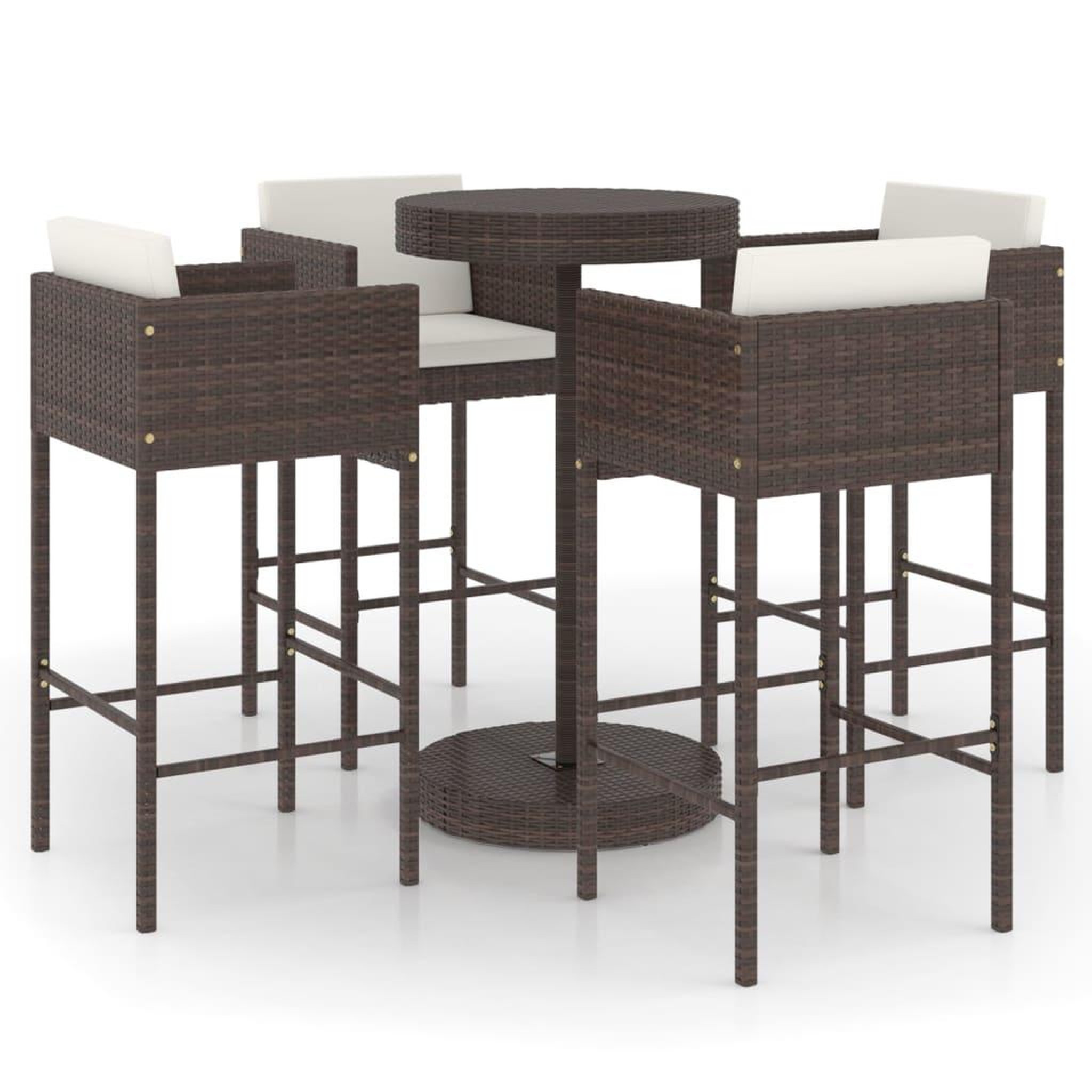 Voir la diapositive 2 : VIDAXL Ensemble bar de jardin 5 pcs et coussins Resine tressee Marron