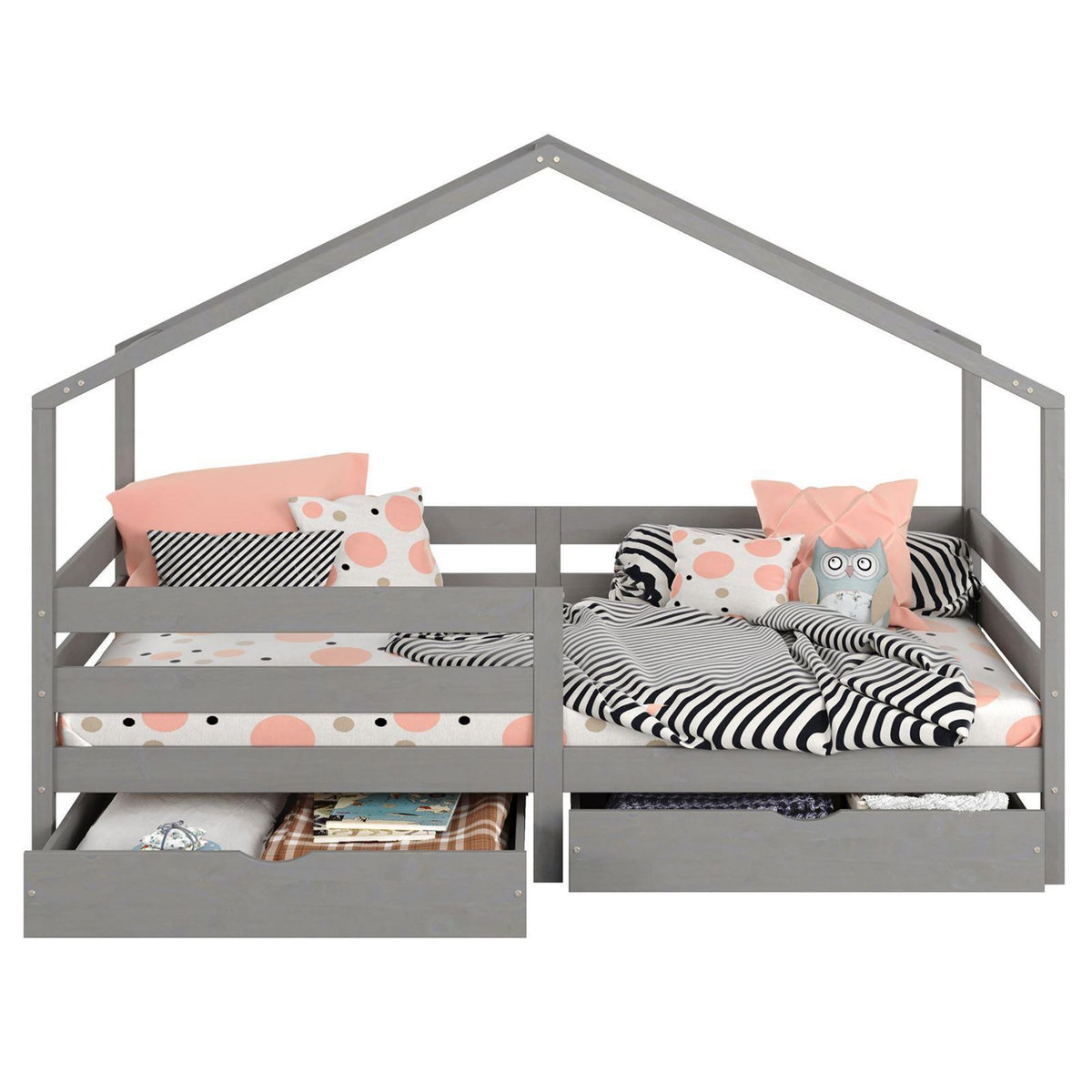 IDIMEX Lit cabane ENA avec tiroirs, 90 x 190 cm en pin massif