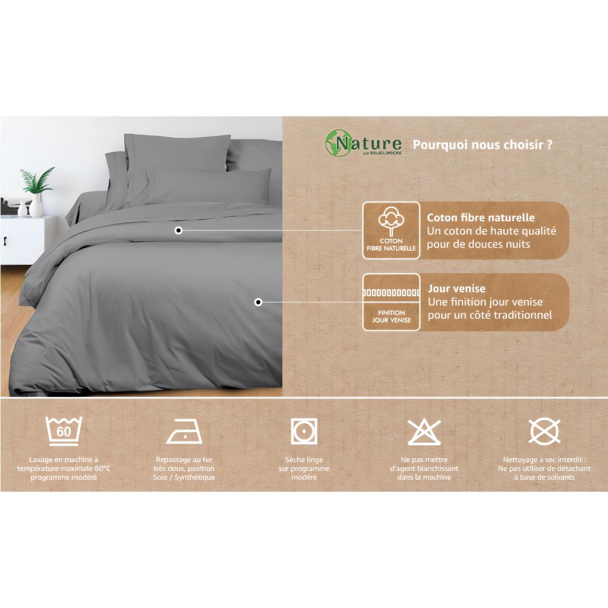 Voir la diapositive 4 : SOLEIL D'OCRE Drap plat en coton percale, par soleil d'ocre