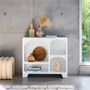 Voir la diapositive 3 : SWEEEK Buffet organique plusieurs niches 4 compartiments. buffet bas. effet bois blanc 90cm
