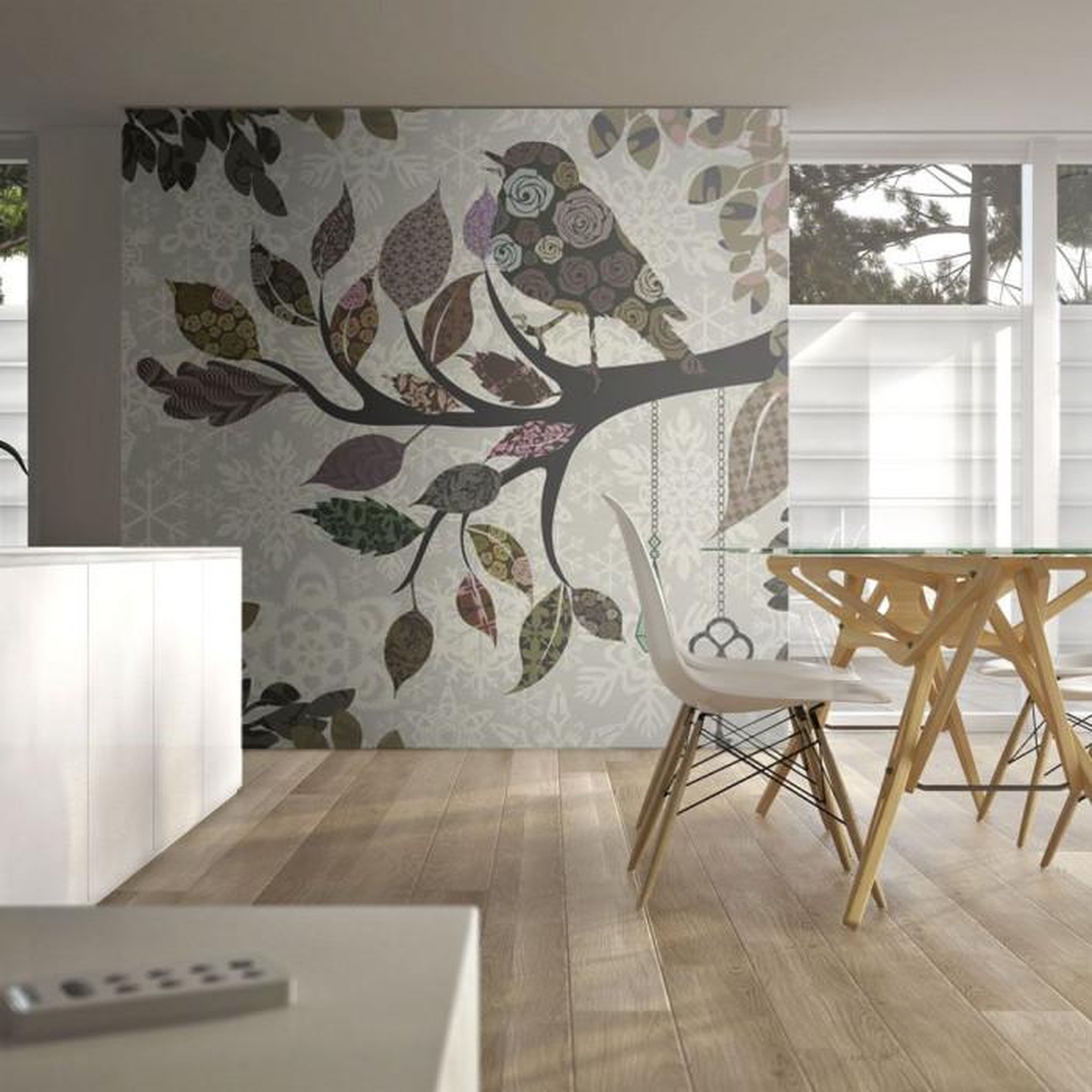 Paris Prix Papier Peint  Oiseau sur Branche Patchwork. Coloris disponibles : Multicolore