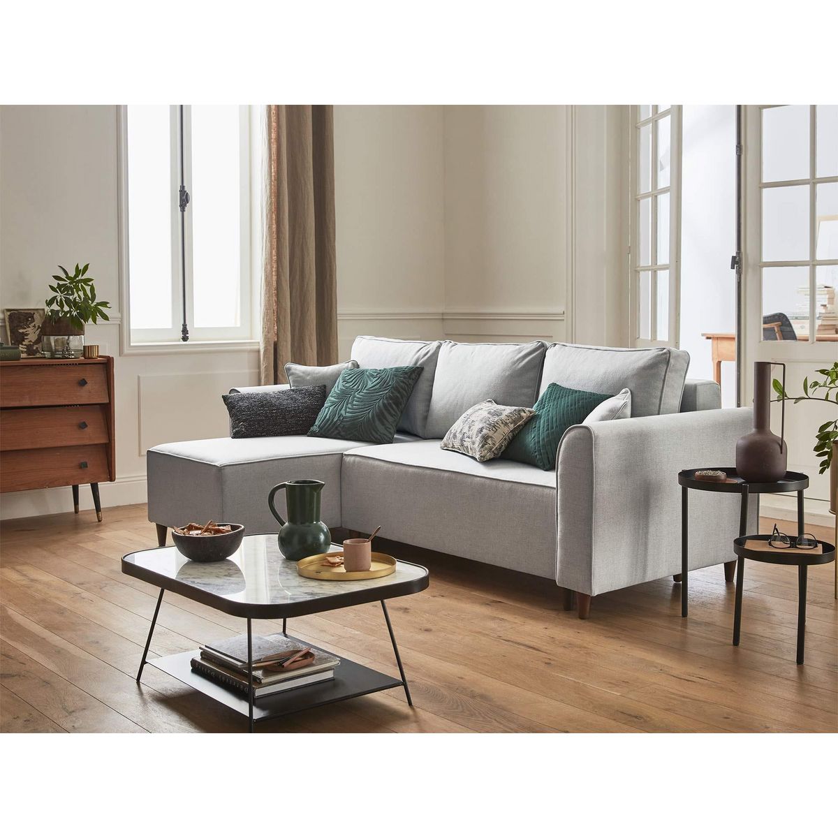 BEST MOBILIER Saphir - canapé d'angle réversible 4 places - convertible - avec coffre - en tissu