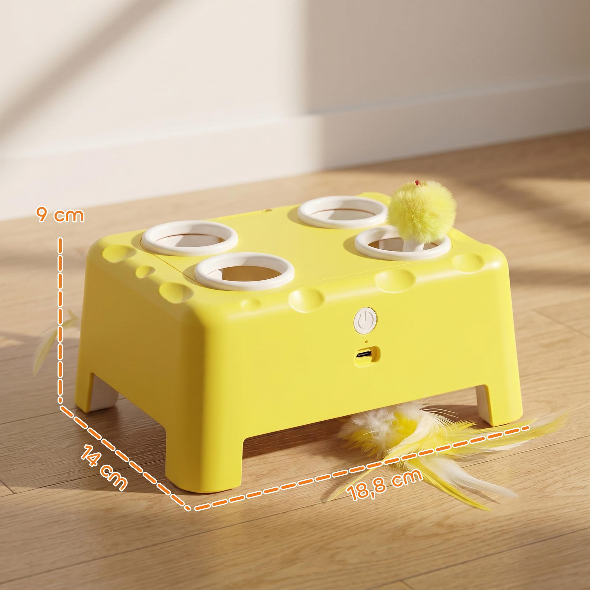 Voir la diapositive 3 : PAWHUT Jouet interactif chat rechargeable 3 modes réglables jaune