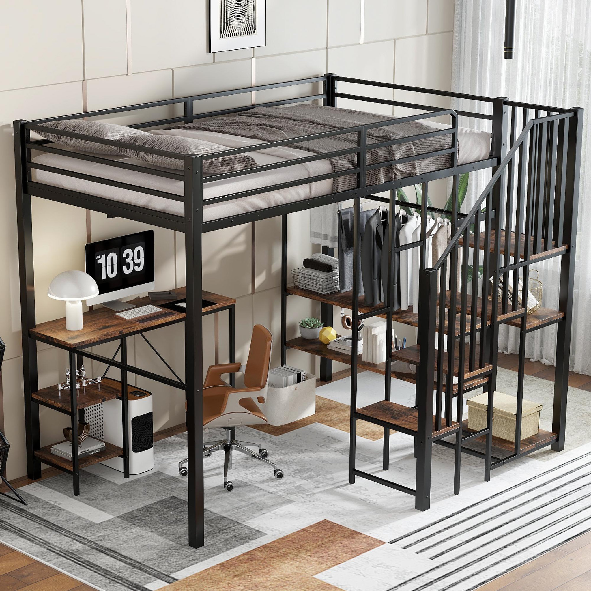 Voir la diapositive 5 : MERAX Lit mezzanine 120x200cm métal et mdf coloris noir