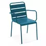 Table de jardin ronde et 6 fauteuils en métal bleu