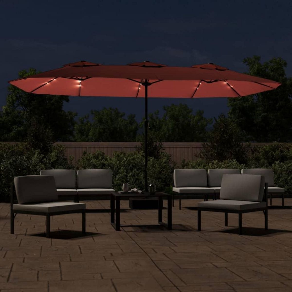 VIDAXL Parasol de jardin a double tete avec LED terre cuite 449x245 cm