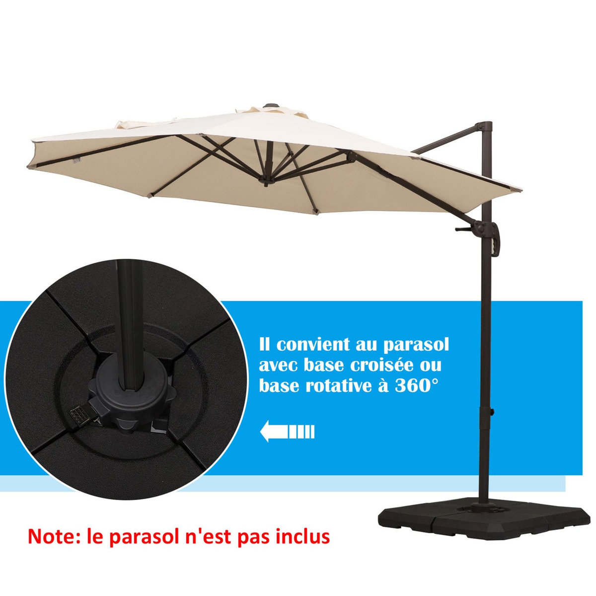 OUTSUNNY Pied de parasol lot de 4 dalles pour parasol à lester dim. tot. 100L x 100l x 9,5H cm HDPE noir