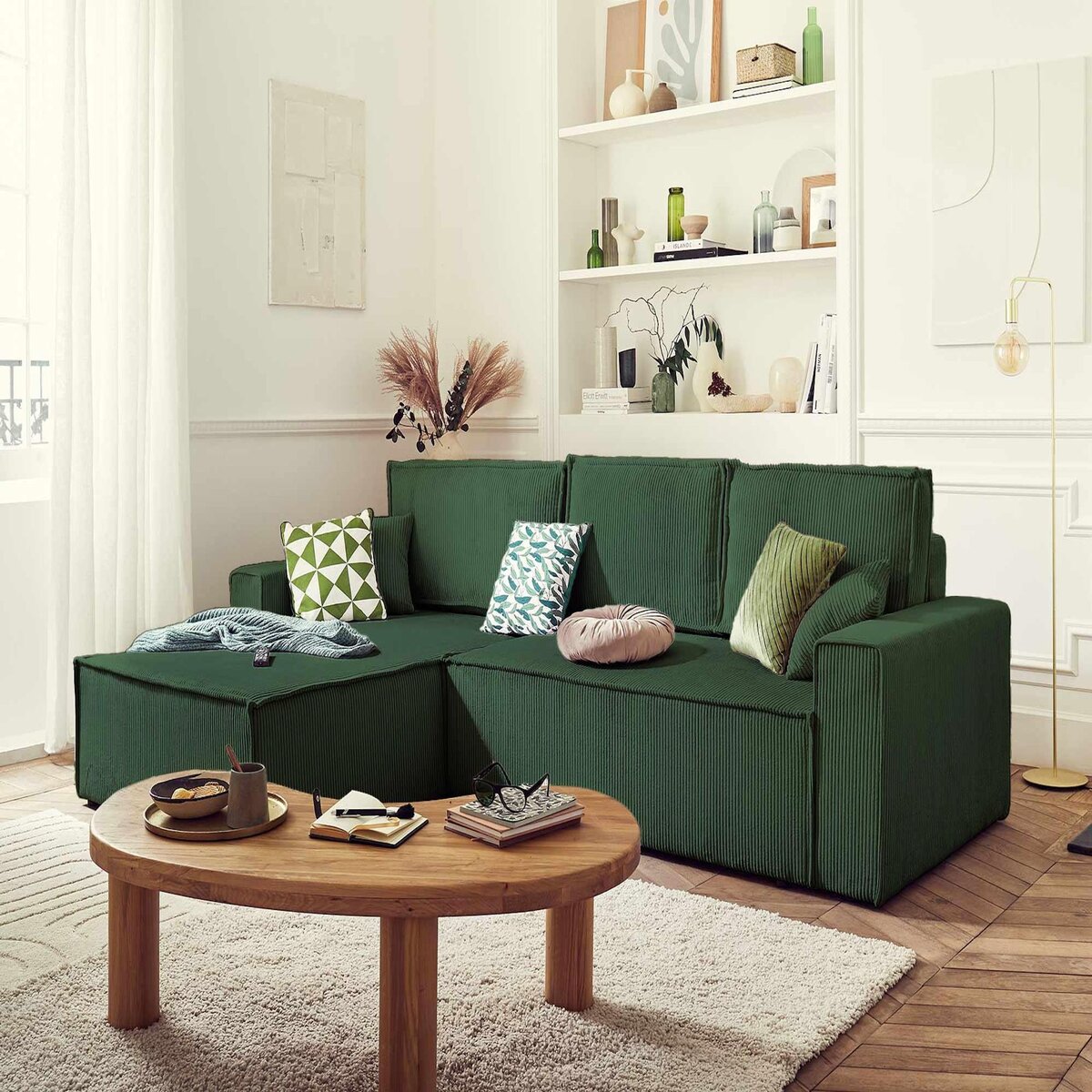 BEST MOBILIER Dellia - canapé d'angle réversible convertible - avec coffre - en velours côtelé - 4 places