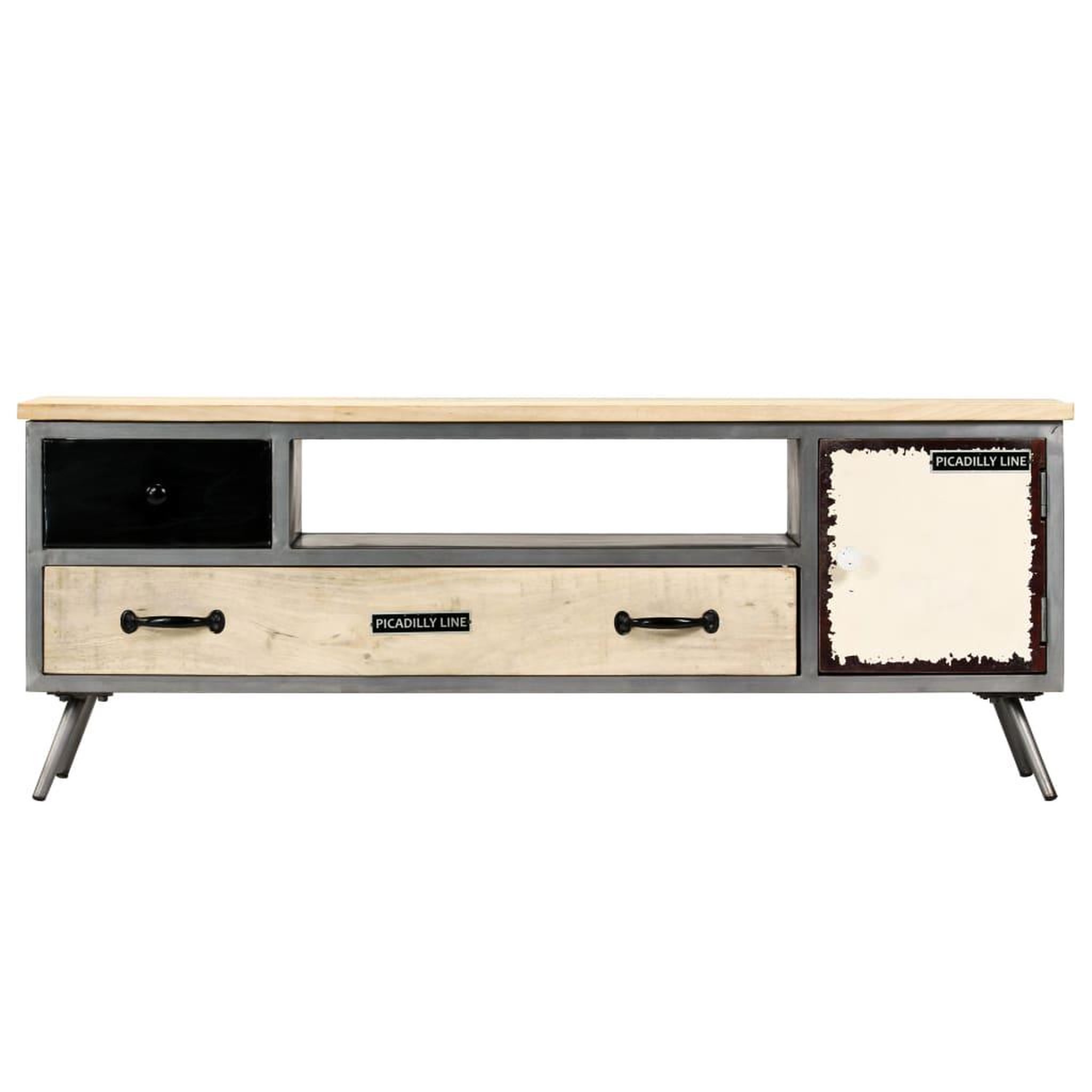 Voir la diapositive 2 : VIDAXL Meuble tv bois de manguier massif et acier 120x30x45 cm