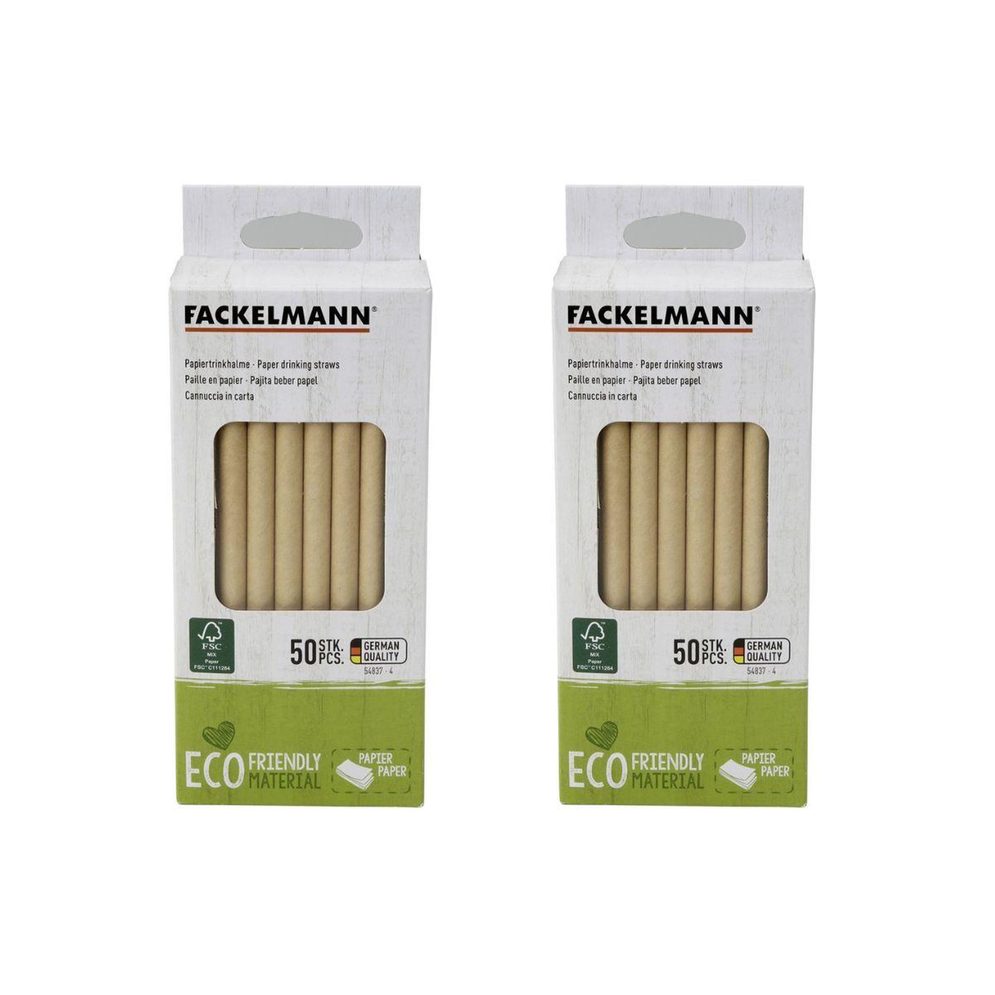 Fackelmann Lot de 2 boites de 50 pailles en papier rigide brun 15 cm fackelmann nature
