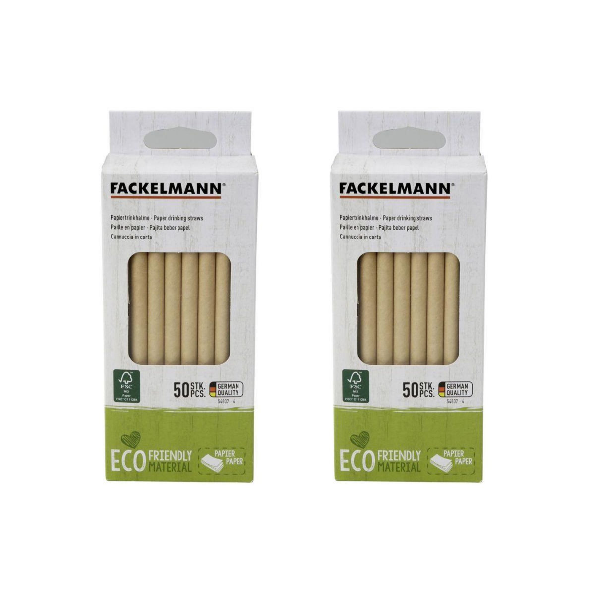 Fackelmann Lot de 2 boites de 50 pailles en papier rigide brun 15 cm Fackelmann Nature