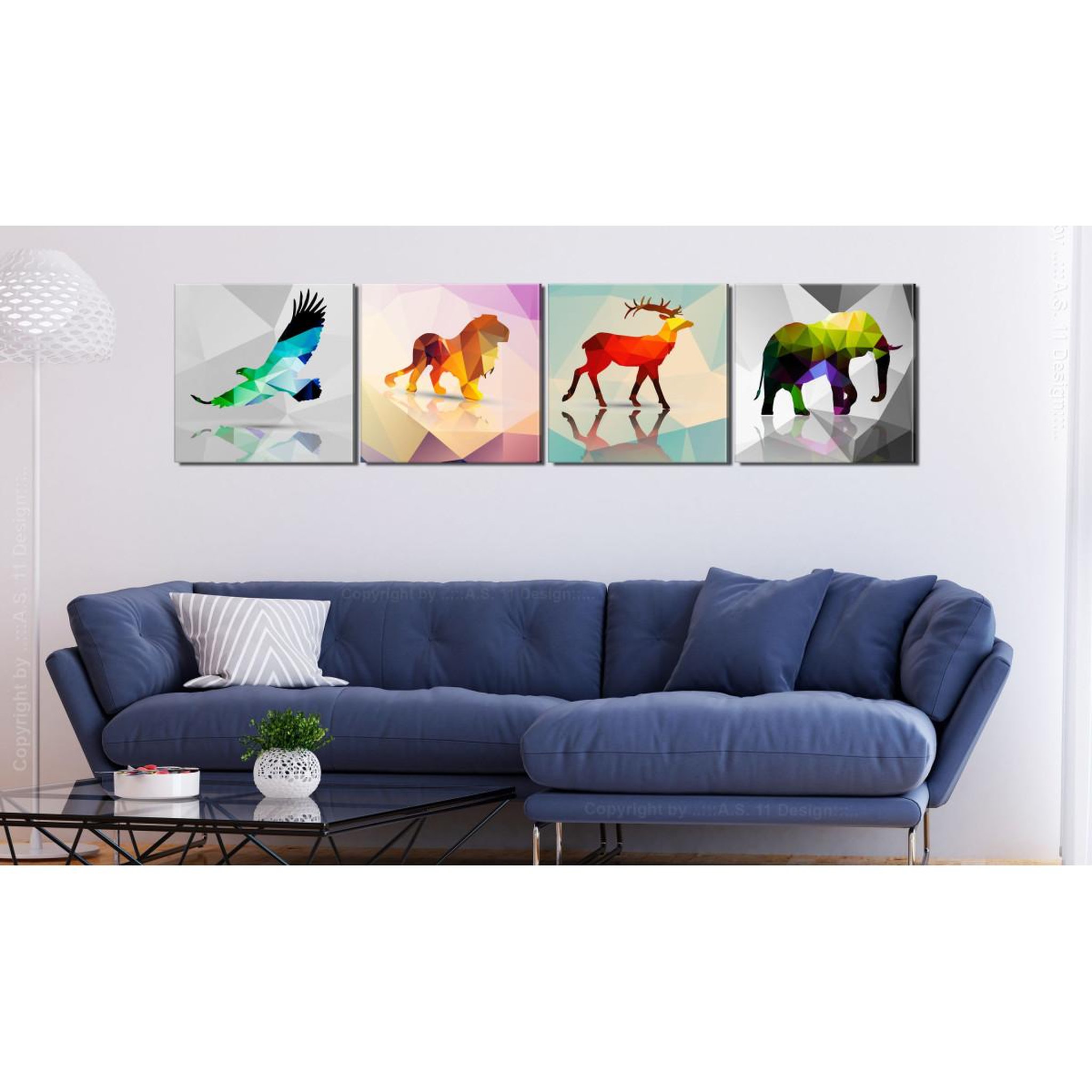 Voir la diapositive 2 : Paris Prix Tableau Imprimé 4 Panneaux  Colourful Animals