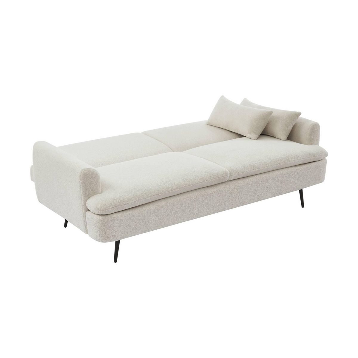 SWEEEK Canapé convertible. John. 2-3 places pieds métal et tissu bouclette blanche  L 210 x P111 x H48cm