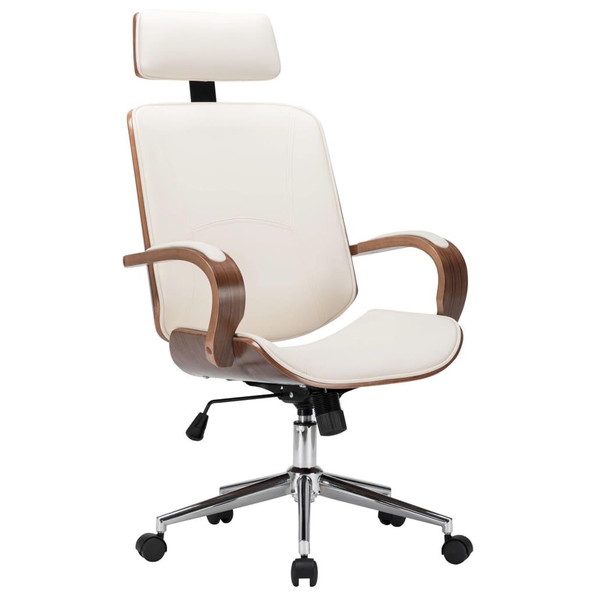 VIDAXL Chaise de bureau avec appuie-tete Creme Similicuir et bois