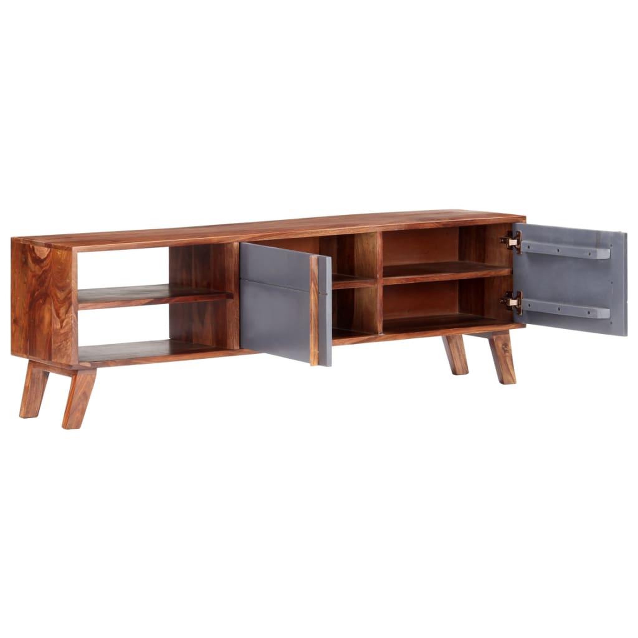 Voir la diapositive 2 : VIDAXL Meuble tv gris 140x30x45 cm bois solide