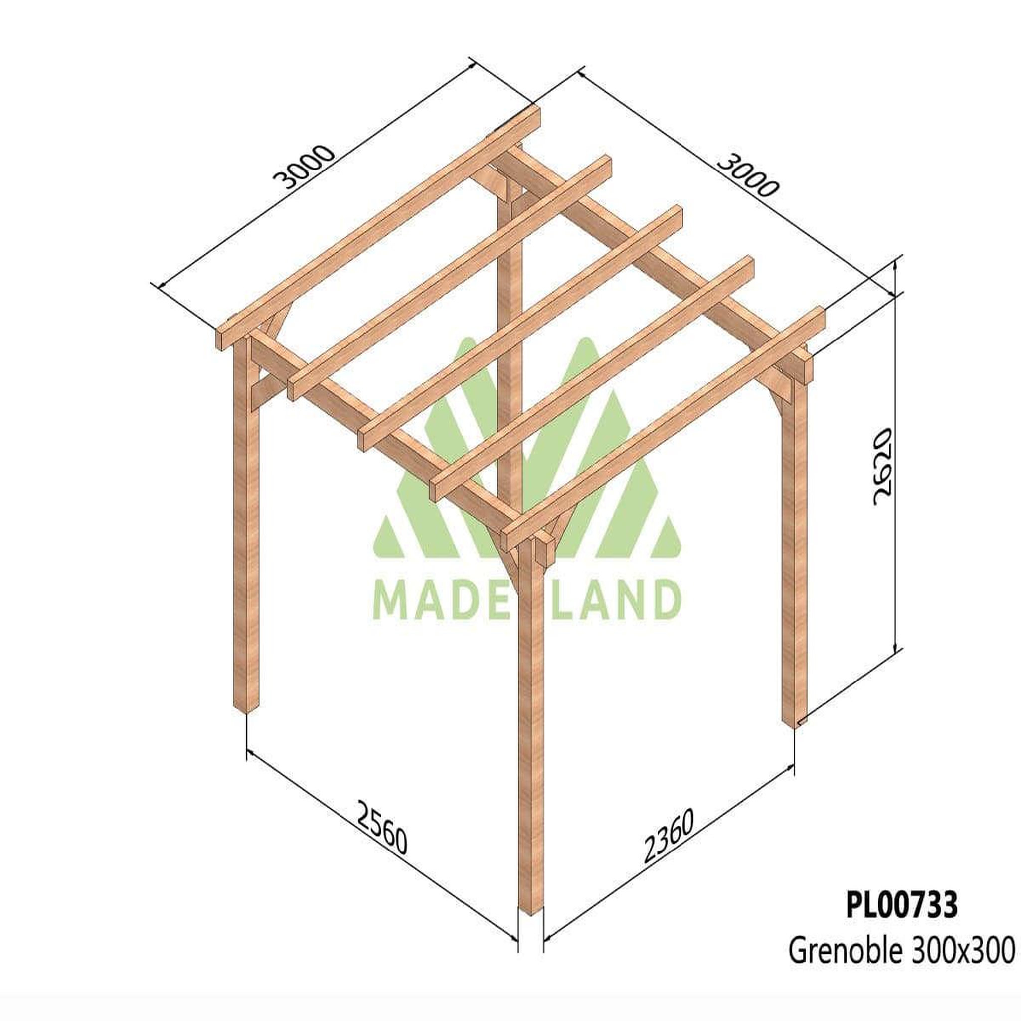 Voir la diapositive 2 : JARDIDECO Pergola en bois lamellé-collé grenoble 300 x 300 cm - maderland