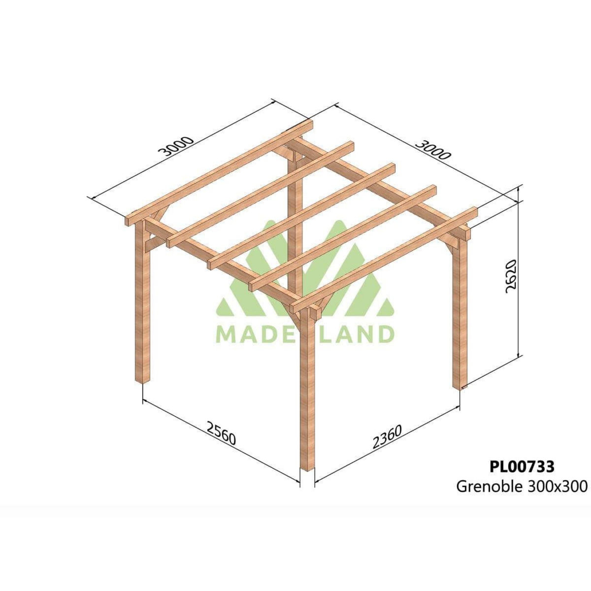 JARDIDECO Pergola en bois lamellé-collé Grenoble 300 x 300 cm - Maderland
