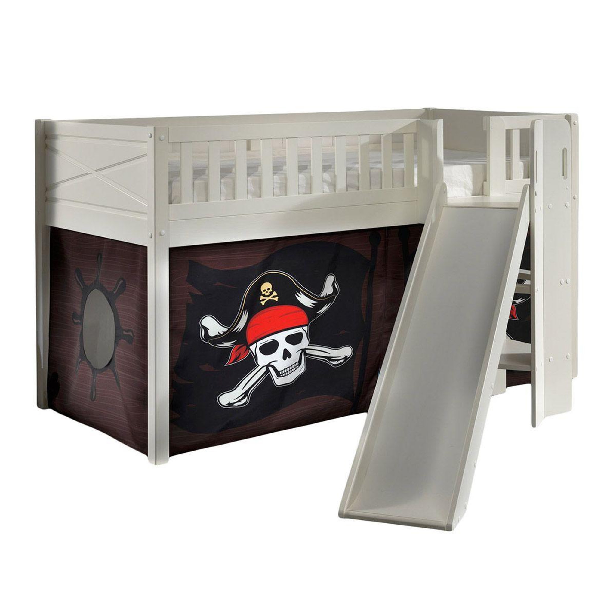 Paris Prix Lit enfant toboggan & tente  scott caribian pirates  90x200cm blanc