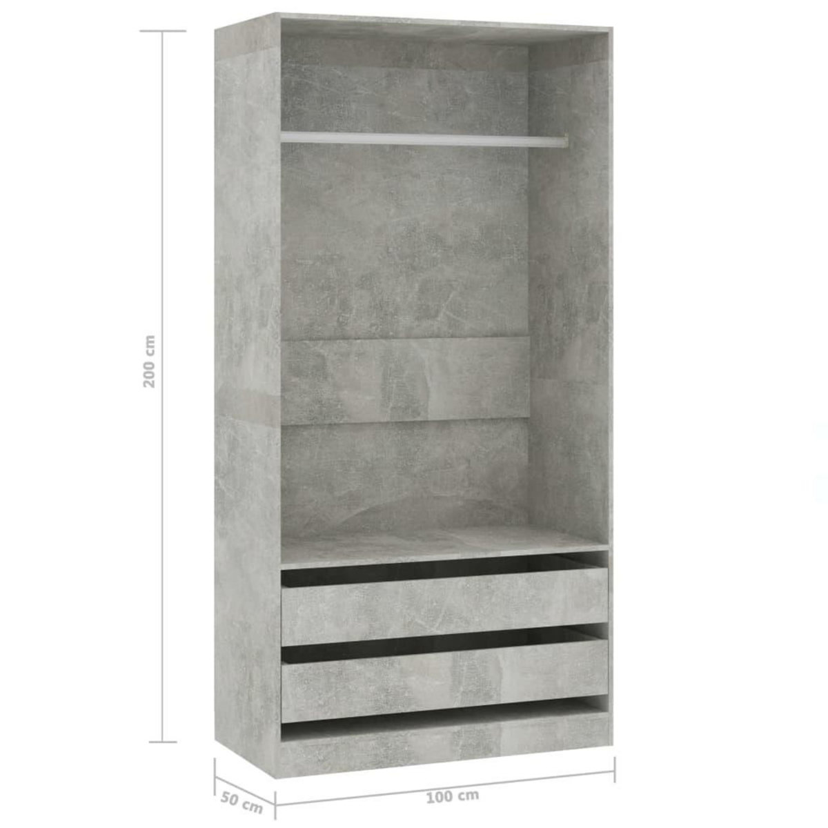 VIDAXL Garde-robe Gris beton 100x50x200 cm Bois d'ingenierie