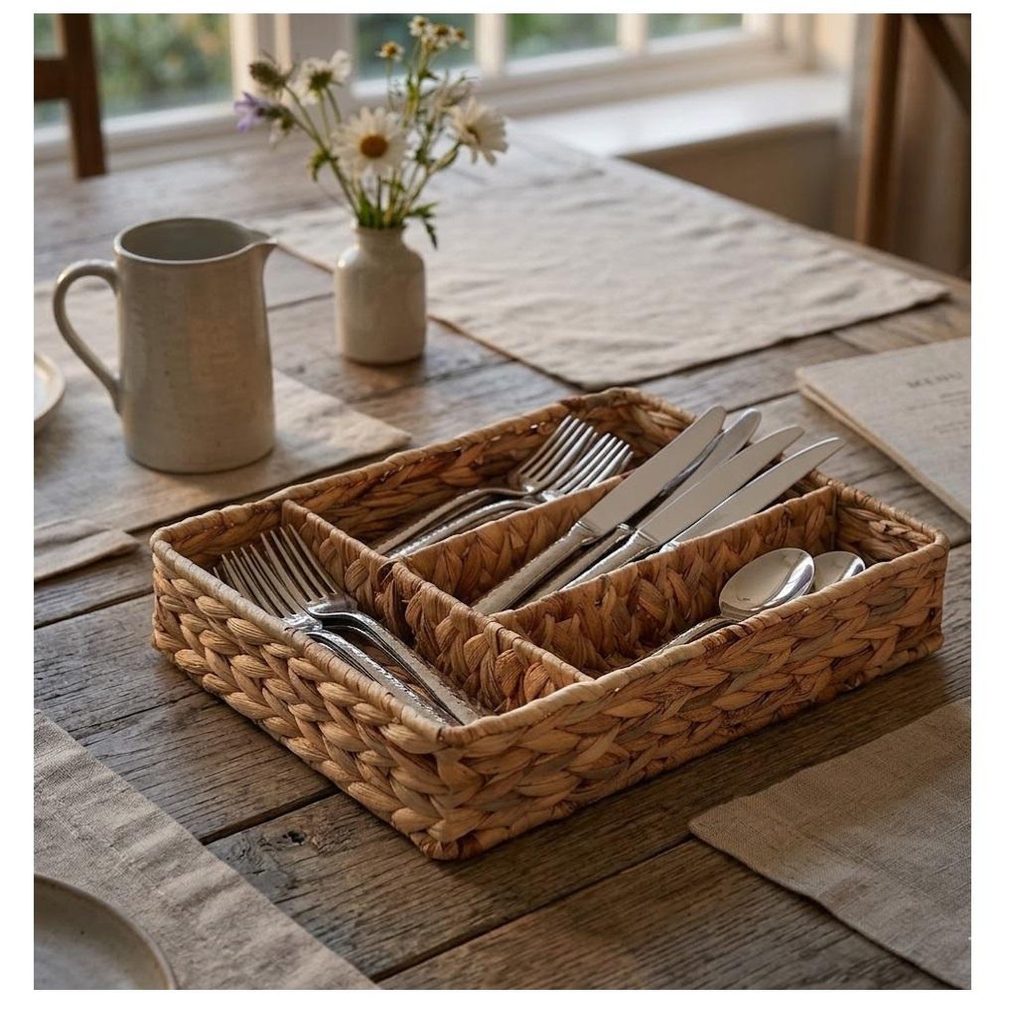 Voir la diapositive 3 : Eden Range couverts en jacinthe tressé 4 compartiments 24 x 34 cm beige
