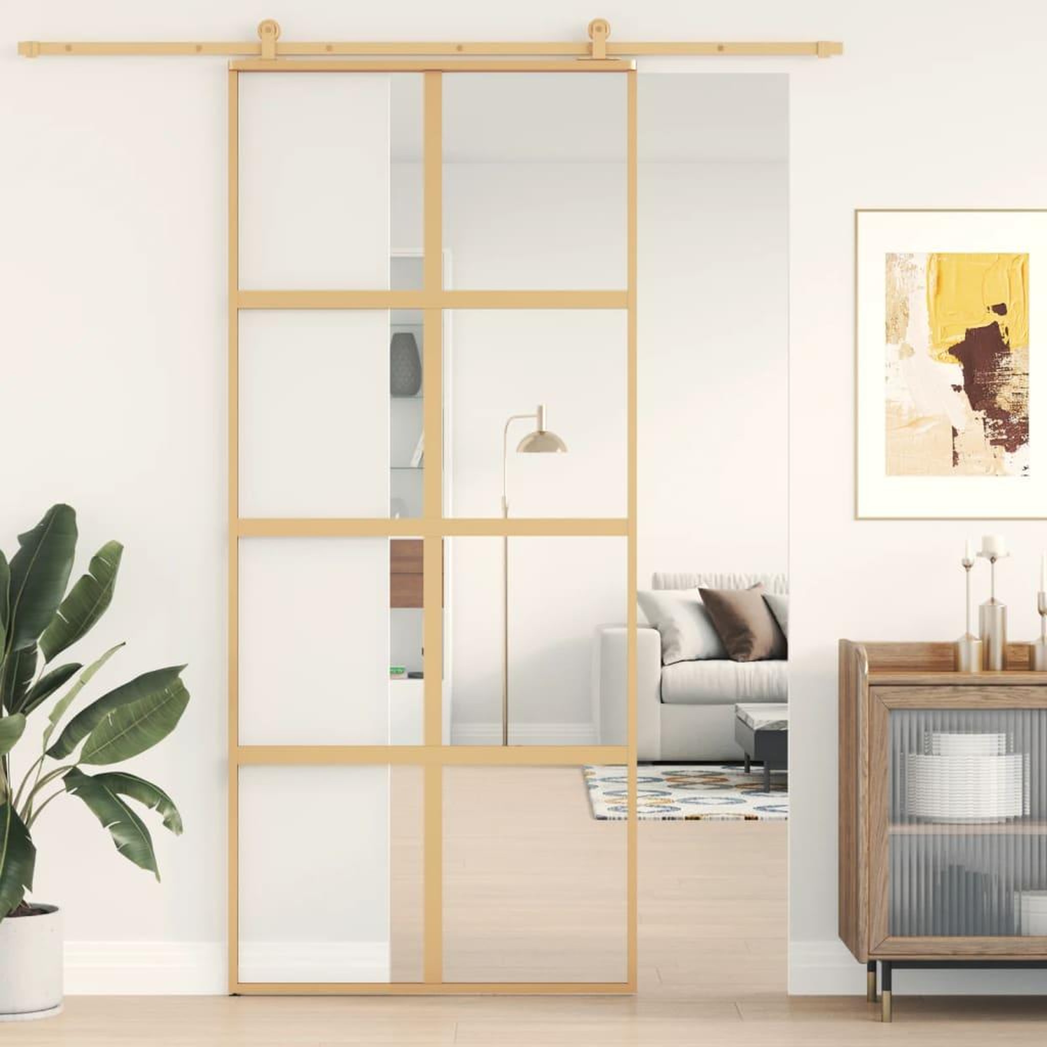 VIDAXL Porte coulissante dore 90x205 cm verre ESG clair et aluminium