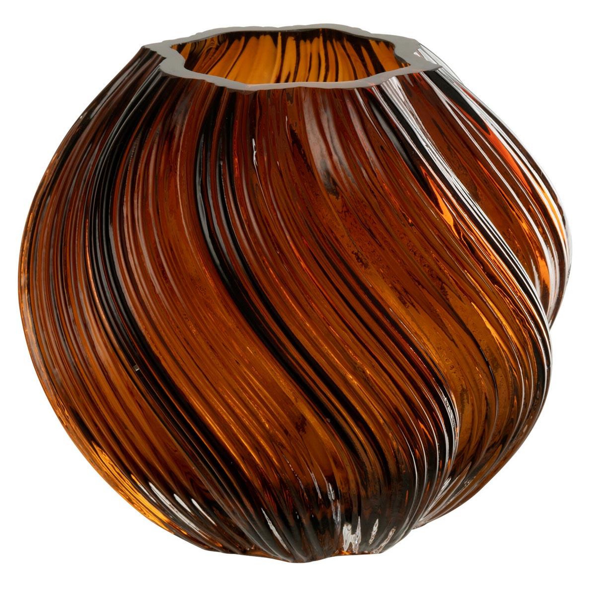 J-LINE Vase ondulé en verre  carol  16cm marron