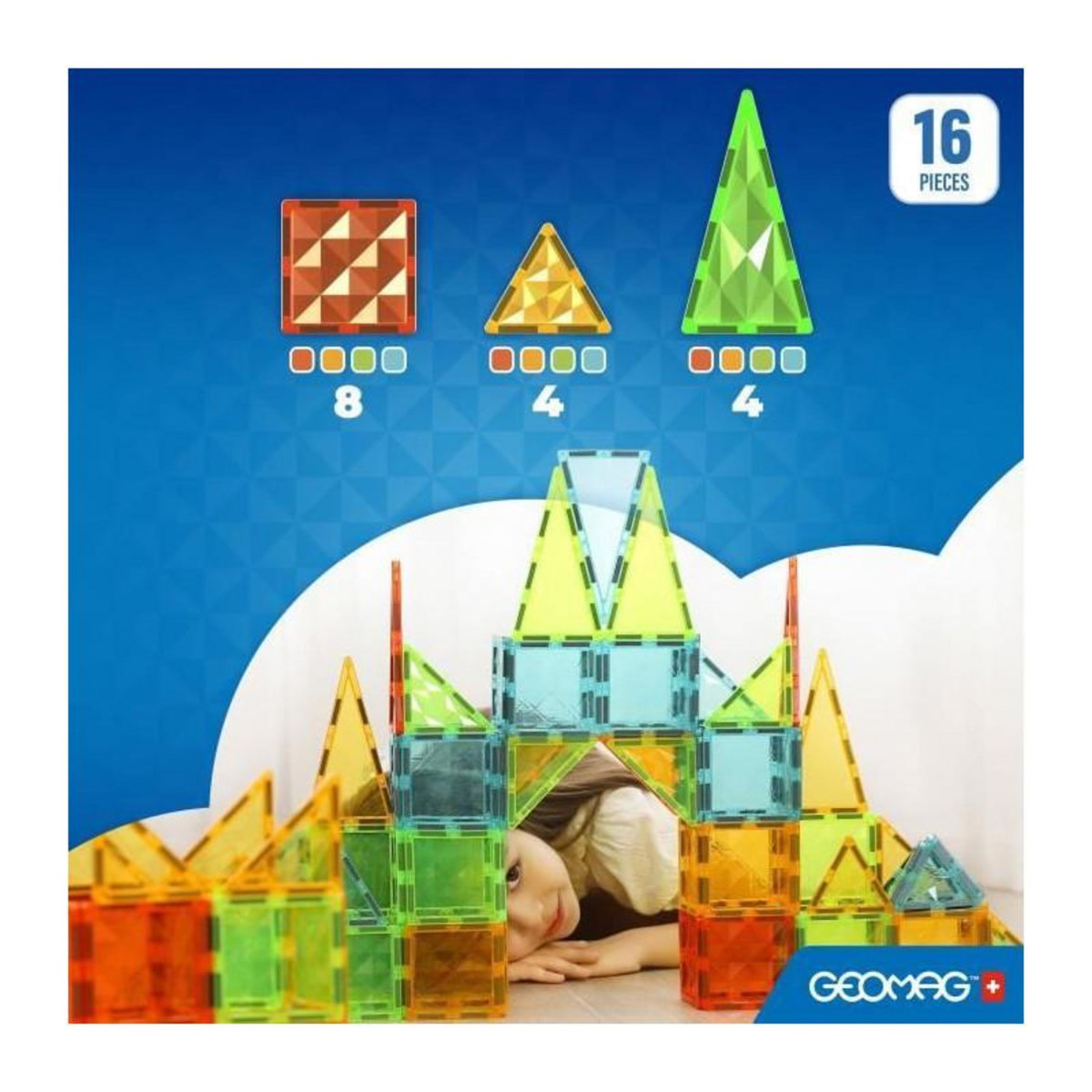 Geomag Tuiles magnétiques - GEOMAG - Tiles Gems 4100 - 16 pieces - Formes géométriques - Effet cristal