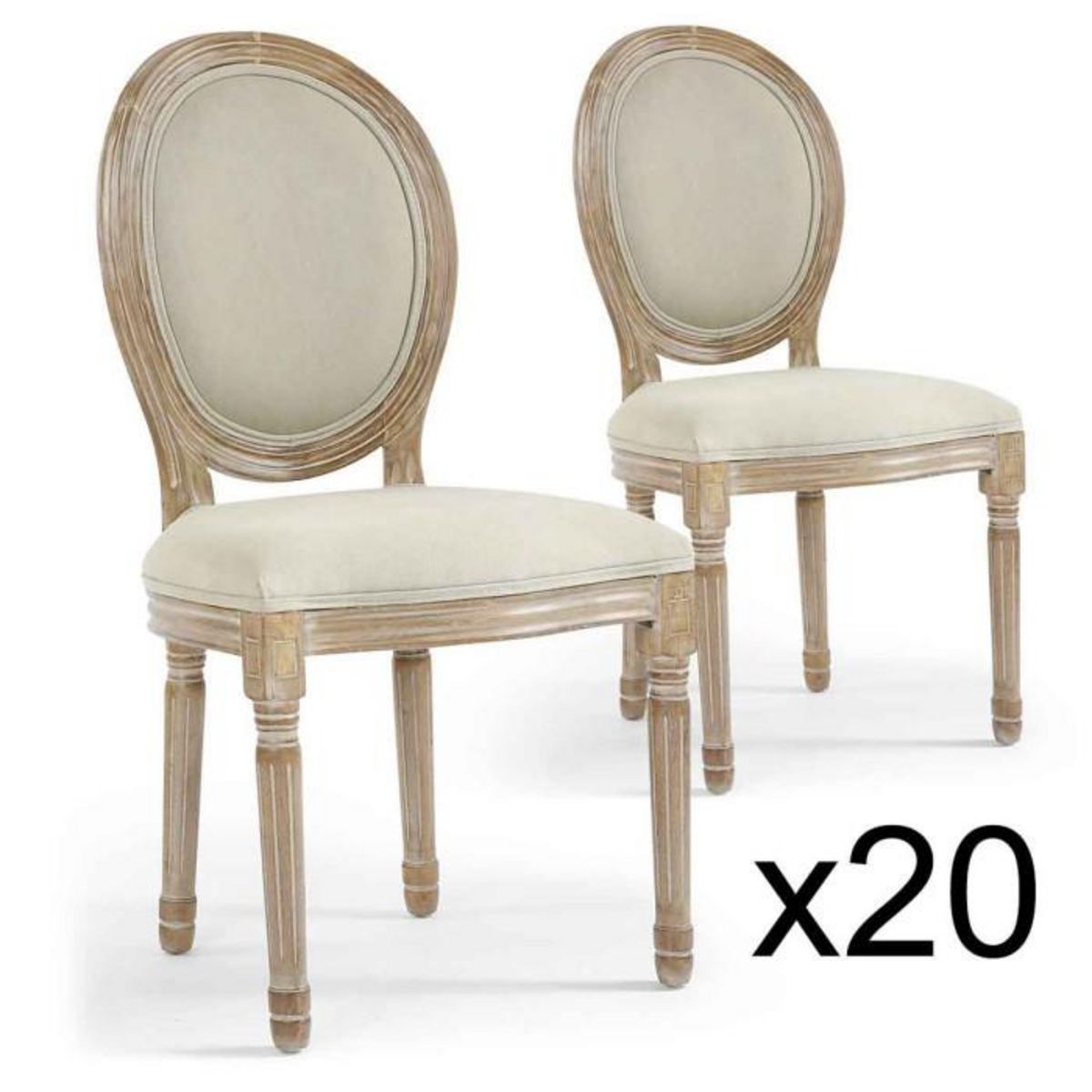Paris Prix Lot de 20 Chaises Médaillon Tissu  Versailles  96cm Beige