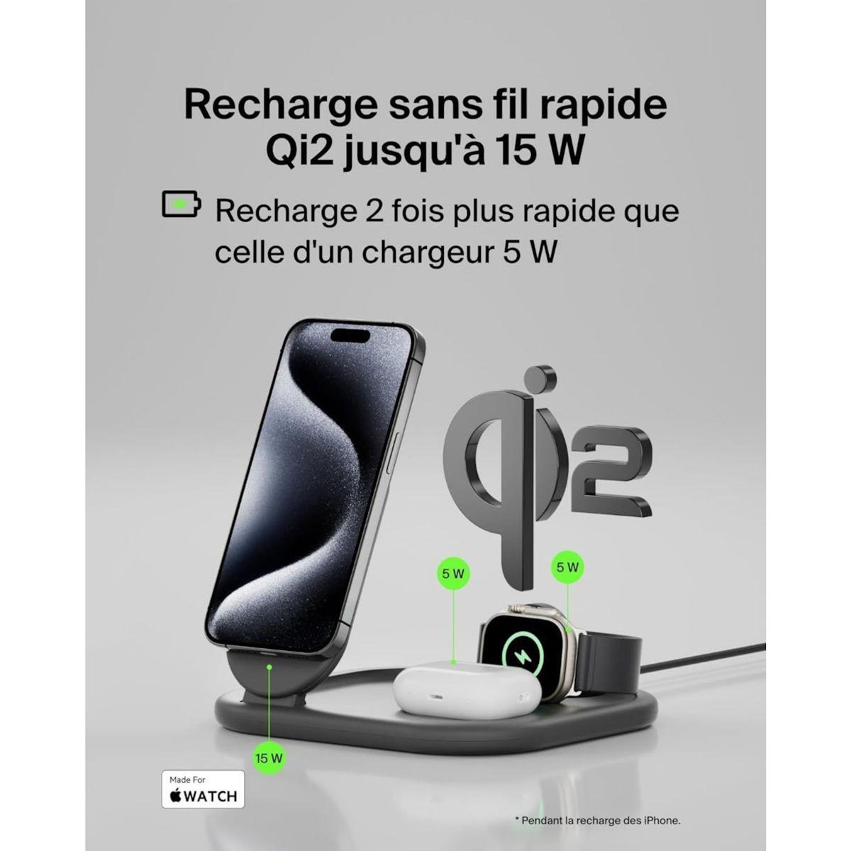 Belkin Chargeur induction Qi2 15W 3en1 noir