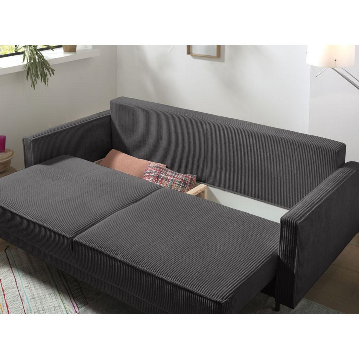 LISA DESIGN Charlie - canapé 3 places convertible avec coffre - en velours côtelé