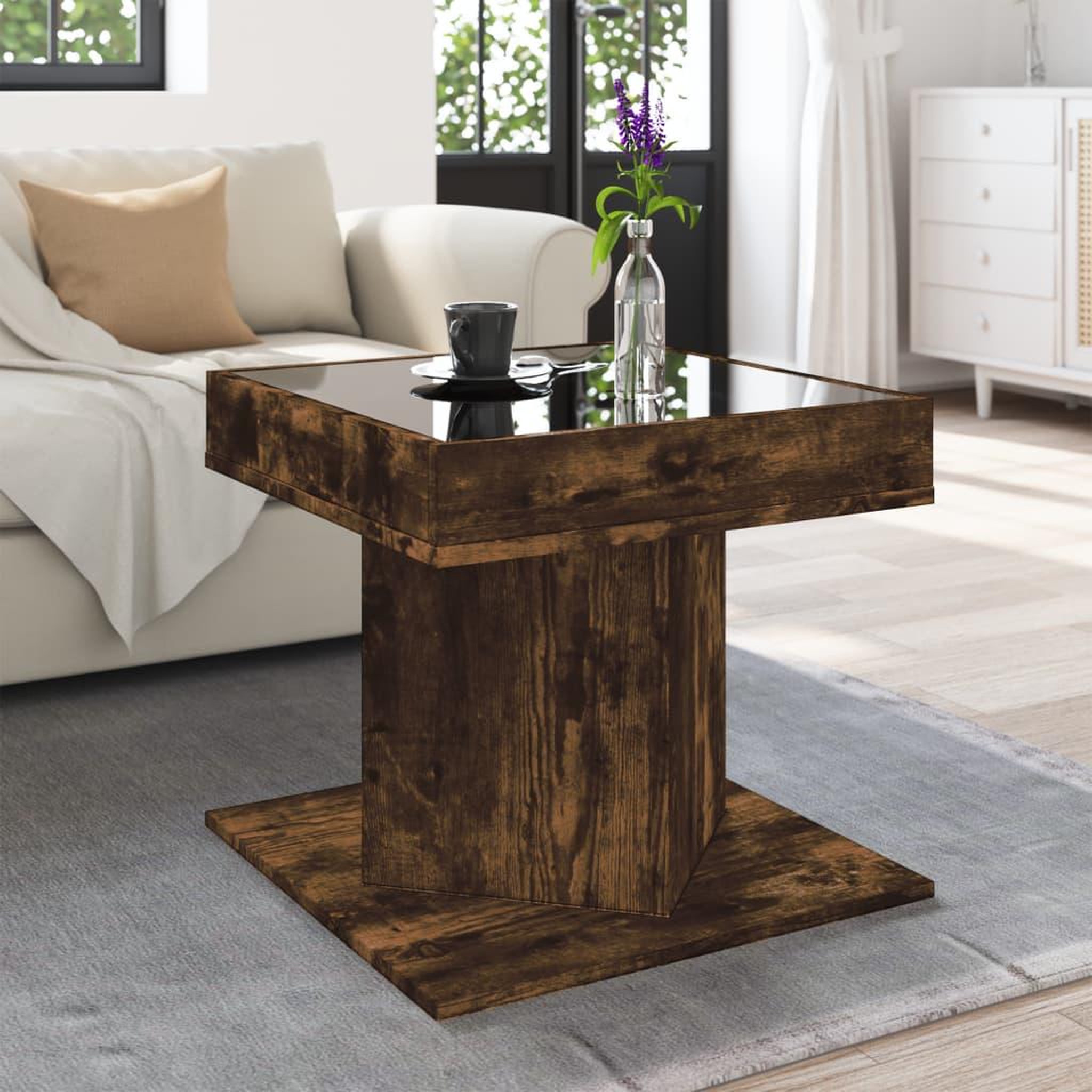 Voir la diapositive 4 : VIDAXL Table basse avec LED chene fume 50x50x45 cm bois d'ingenierie
