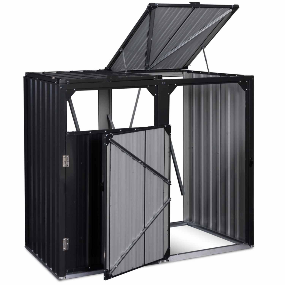 ID MARKET Cache poubelle double en acier gris anthracite