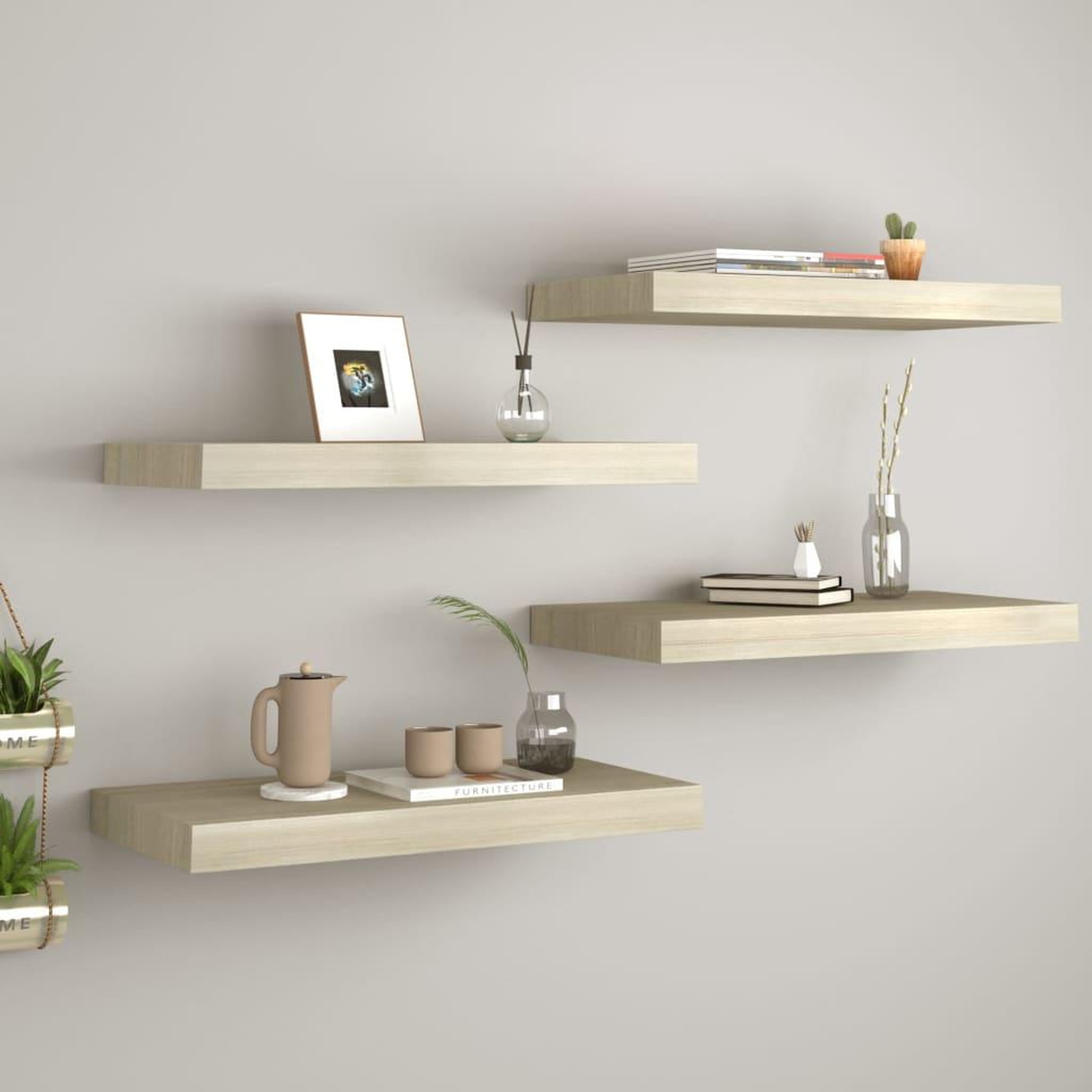 Voir la diapositive 1 : VIDAXL Etageres murales flottantes 4 pcs chene 60x23,5x3,8 cm MDF
