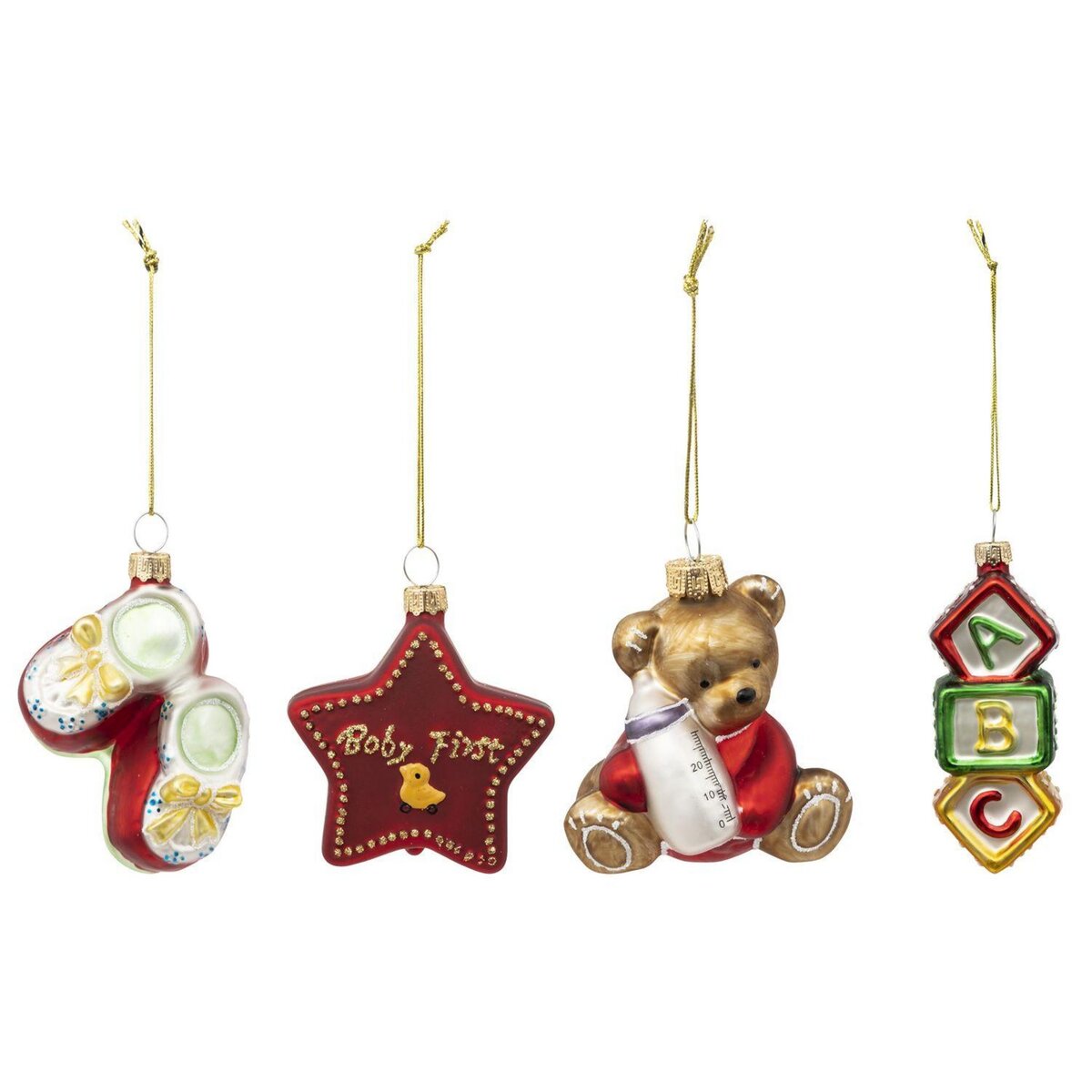 FEERIC LIGHT & CHRISTMAS 4 Sujets de Noël en verre à suspendre - Rouge, Vert et Doré