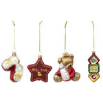 FEERIC LIGHT & CHRISTMAS 4 Sujets de Noël en verre à suspendre - Rouge, Vert et Doré