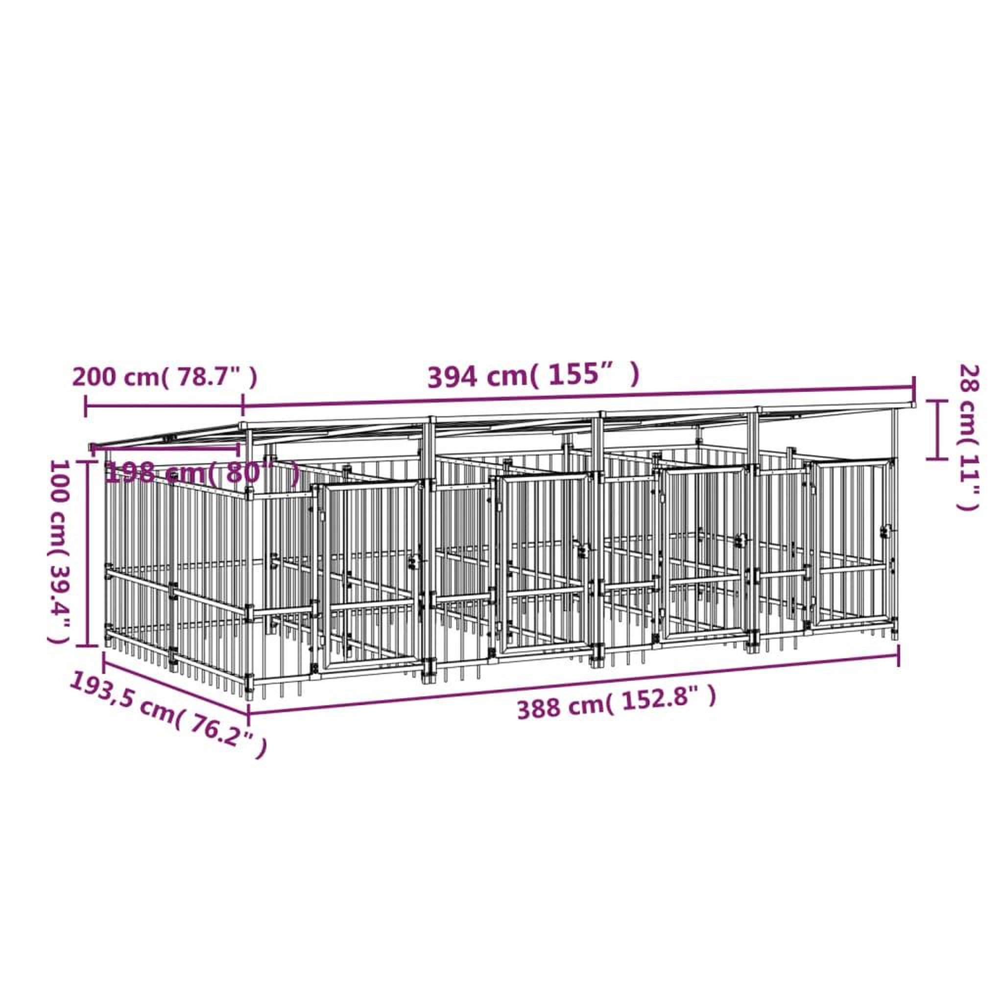 Voir la diapositive 6 : VIDAXL Chenil d'exterieur avec toit pour chiens Acier 7,51 m²