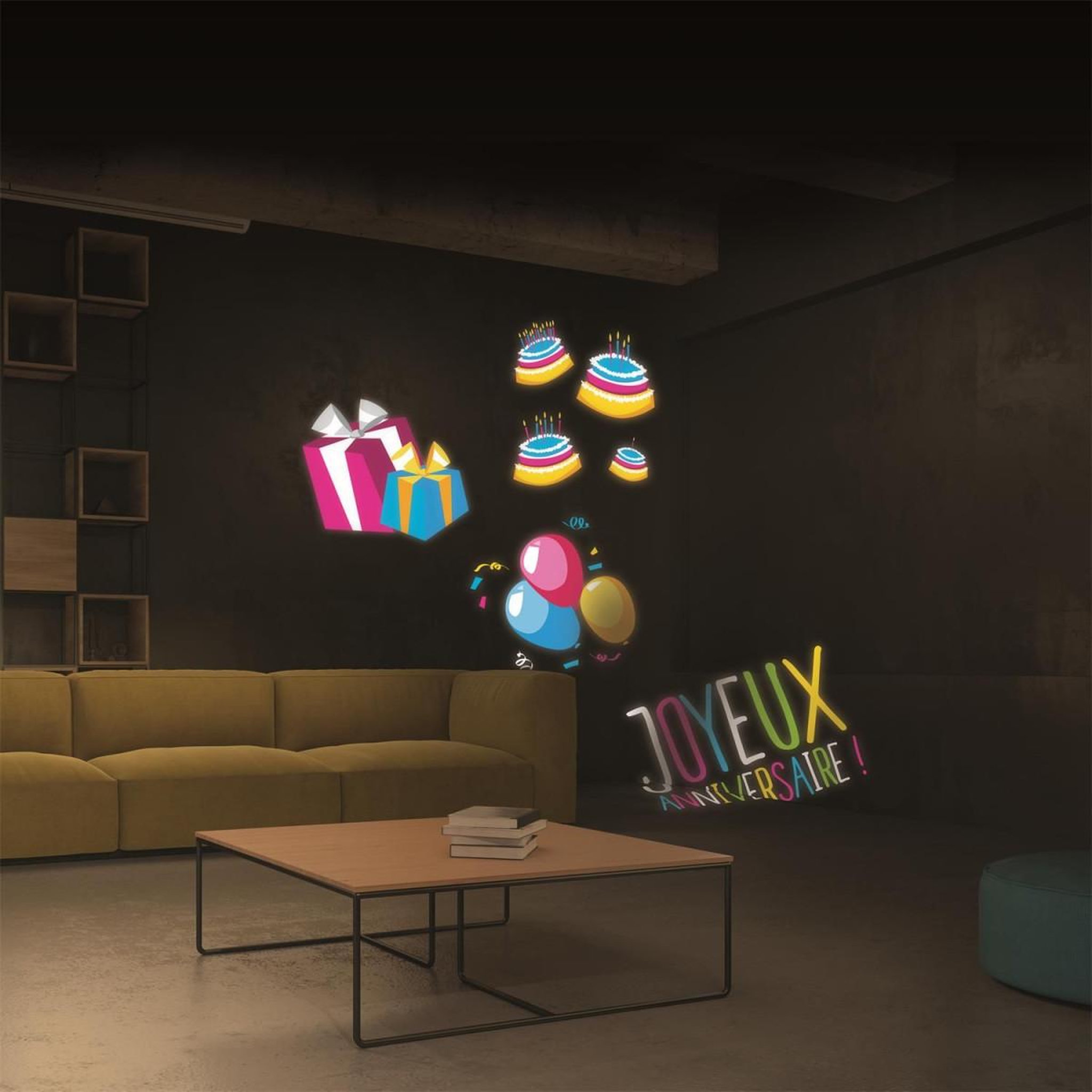 Voir la diapositive 4 : PARTY TIME Projecteur à led design  4 disques  16cm noir