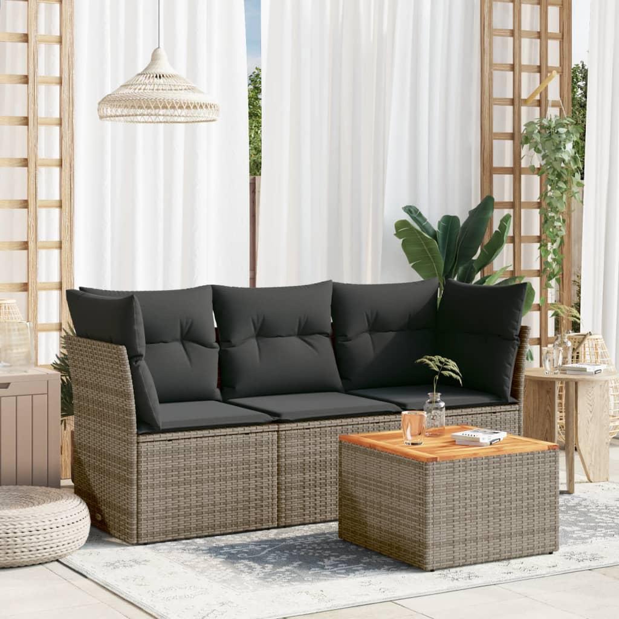 VIDAXL Salon de jardin 4 pcs avec coussins gris resine tressee
