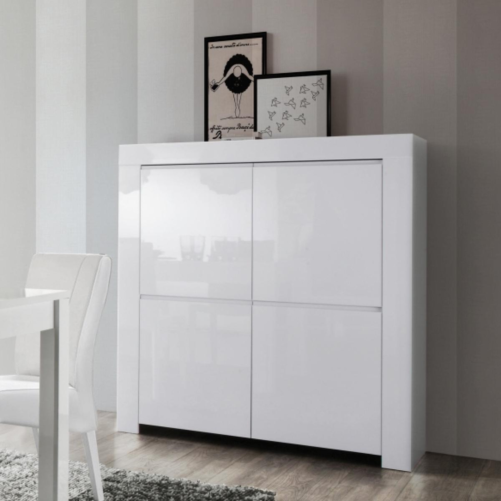 Voir la diapositive 2 : JLC KREATION Argentier-bar design laqué blanc 4 portes APHODITE