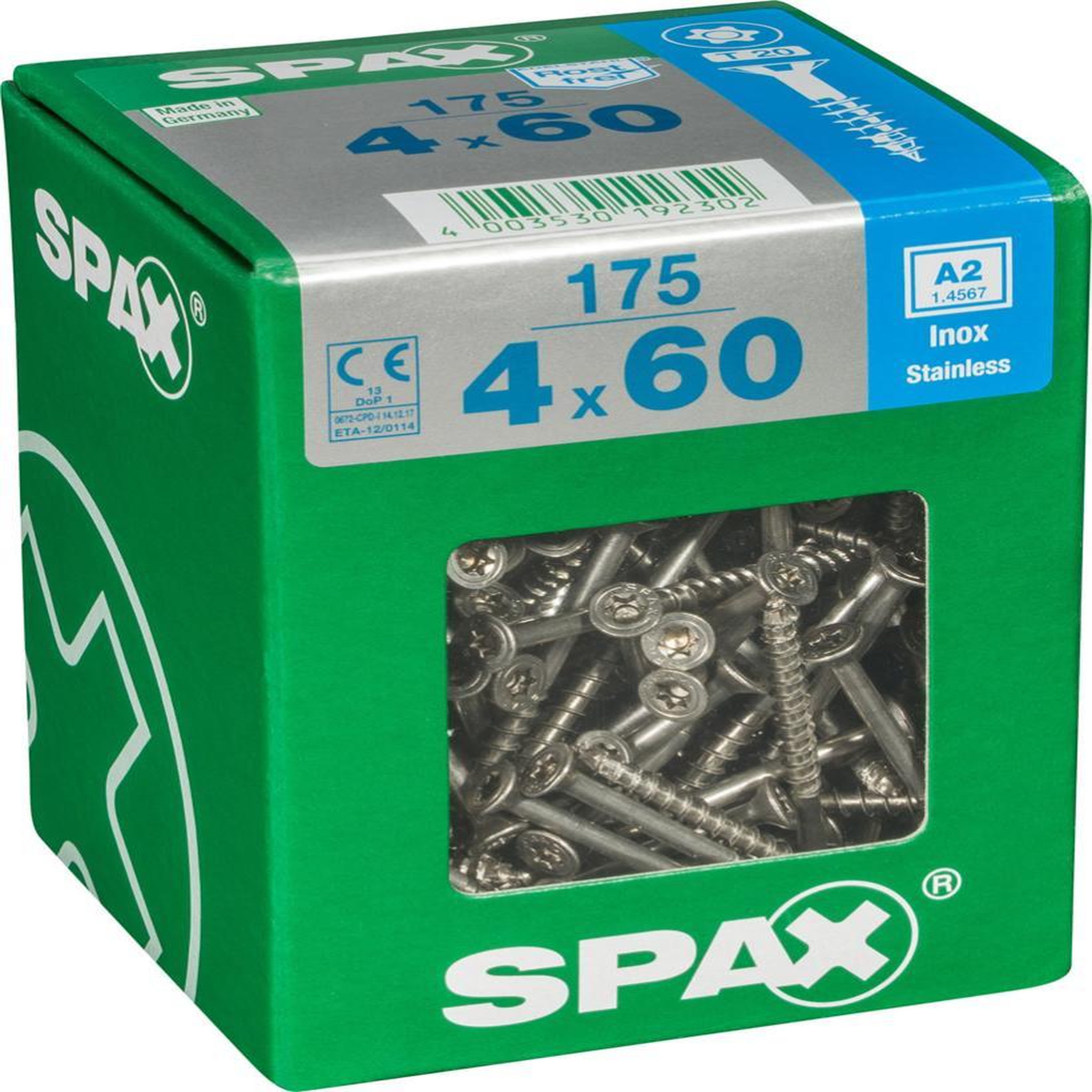 CENTRALE BRICO Lot de 175 vis inox tête fraisée torx SPAX, Diam.4 mm x L.60 mm