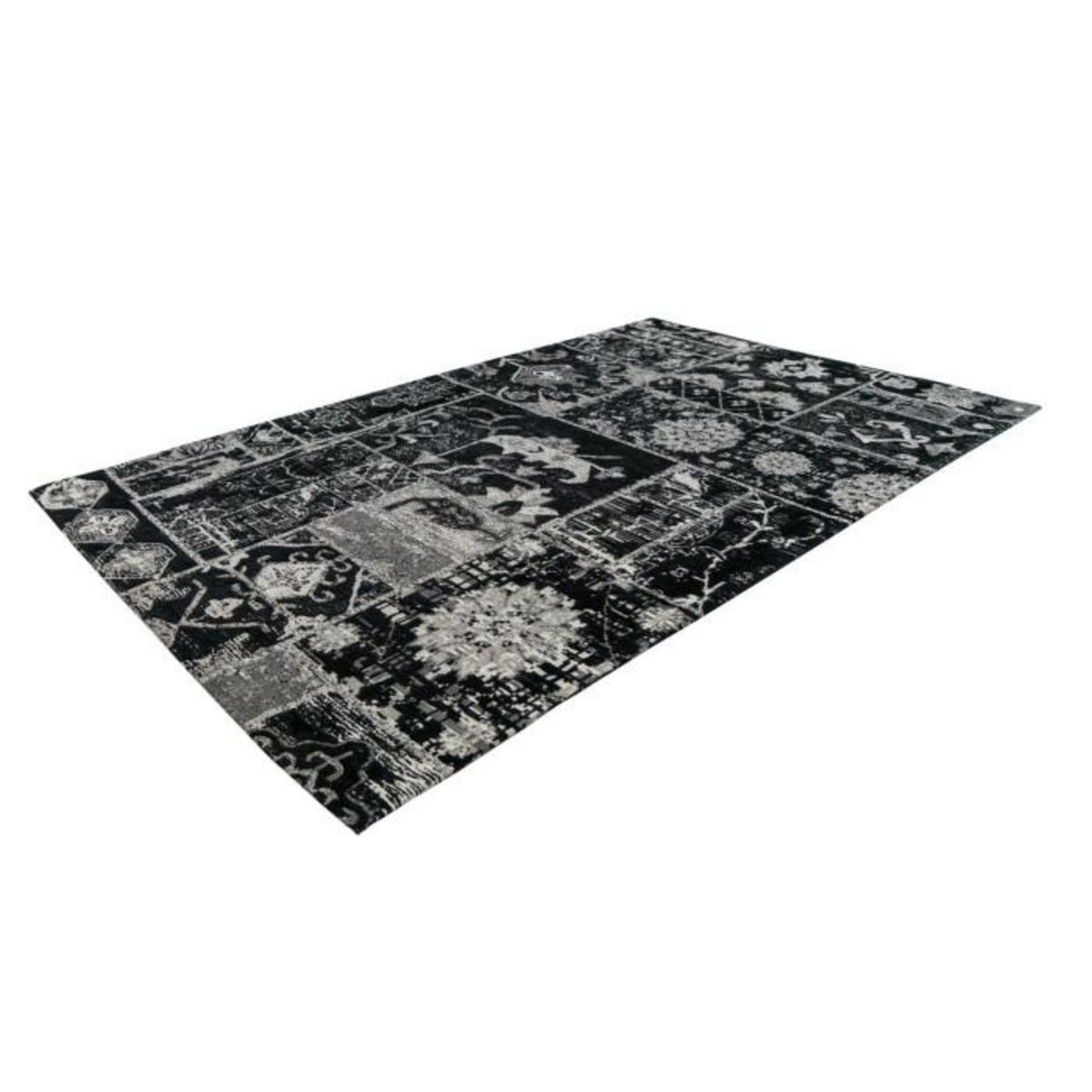 Paris Prix Tapis Imprimé Vintage  River  Gris & Noir