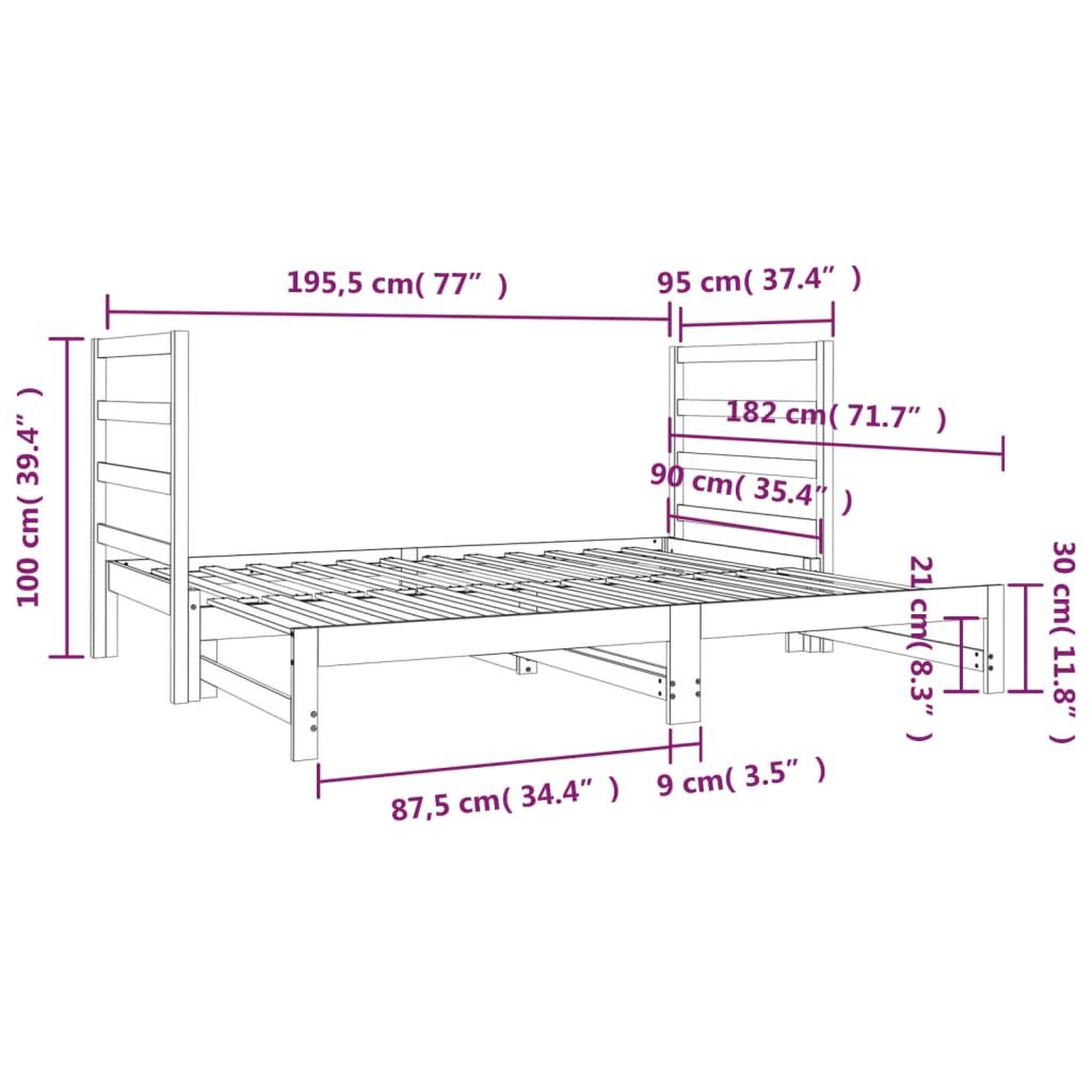 Voir la diapositive 6 : VIDAXL Lit coulissant sans matelas 2x(90x190) cm