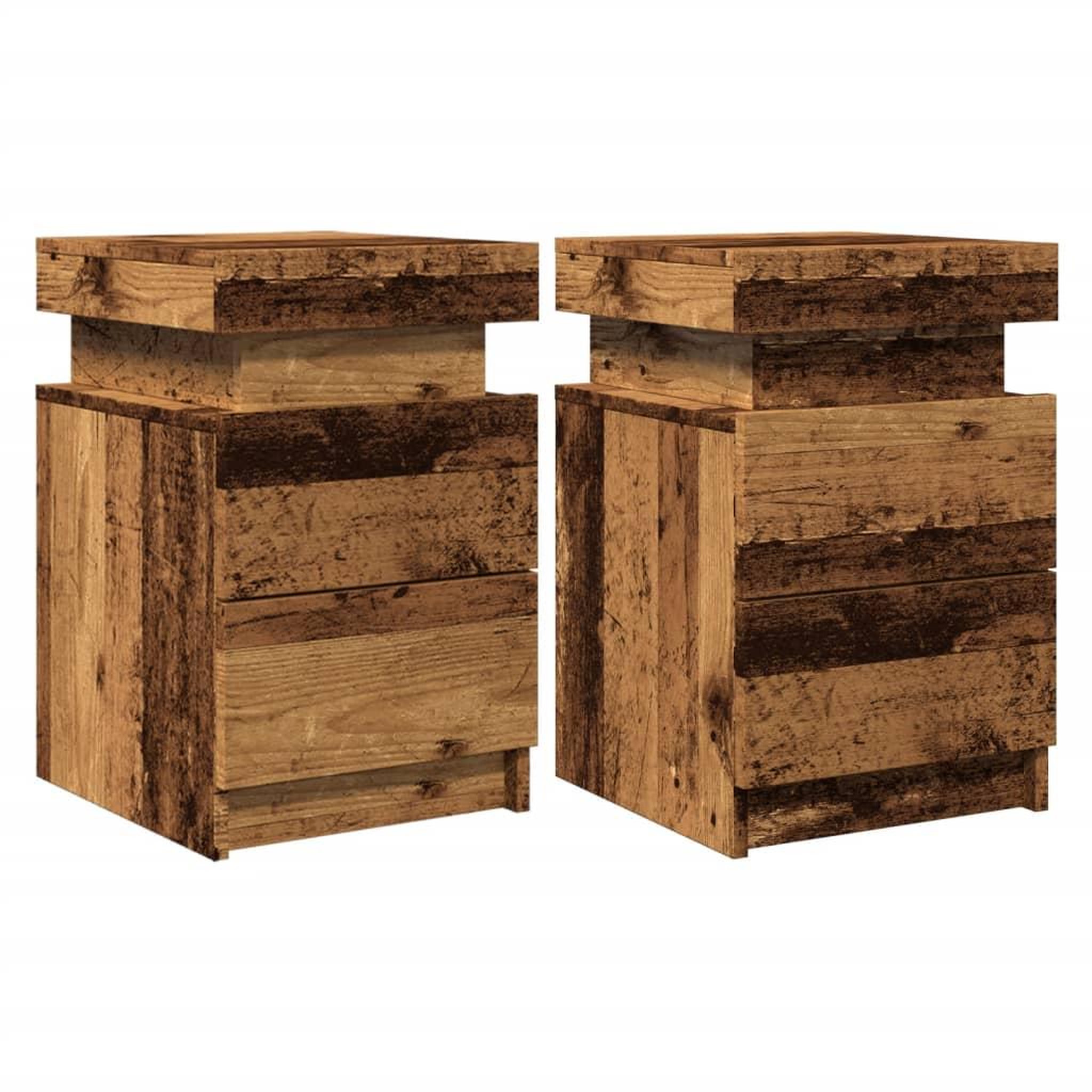 Voir la diapositive 3 : VIDAXL Tables de chevet avec LED 2 pcs vieux bois bois d'ingenierie
