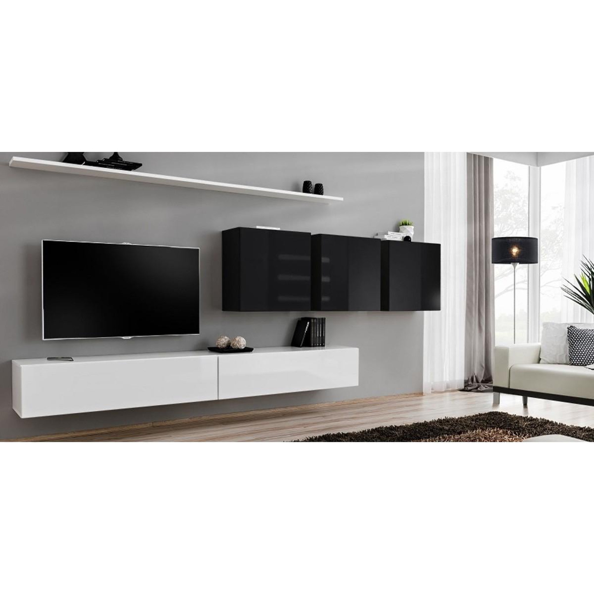 Voir la diapositive 4 : Paris Prix Meuble tv mural design  switch vii  340cm blanc & noir