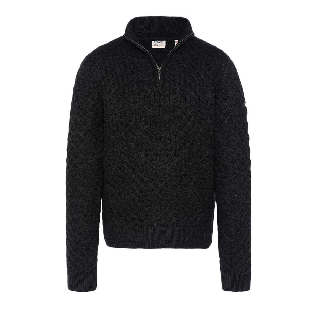 Schott Pull 1/4 de Zip Noir Homme Schott Half