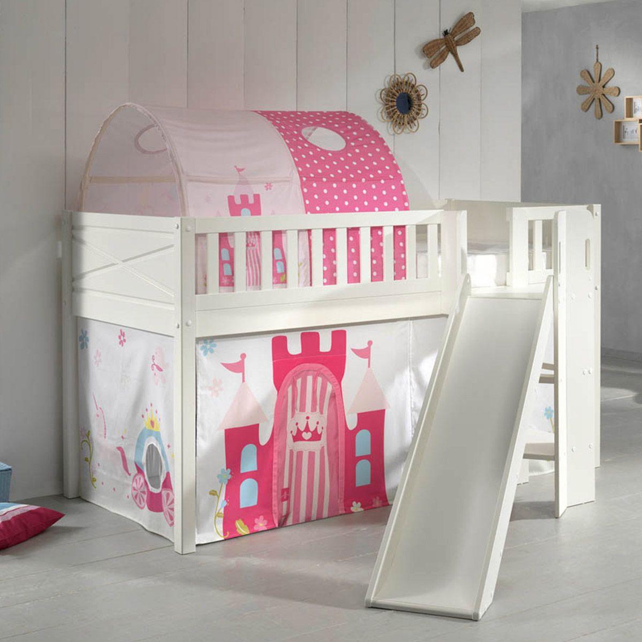 Voir la diapositive 6 : Paris Prix Lit enfant toboggan, tente & tunnel  scott princesse  90x200cm blanc